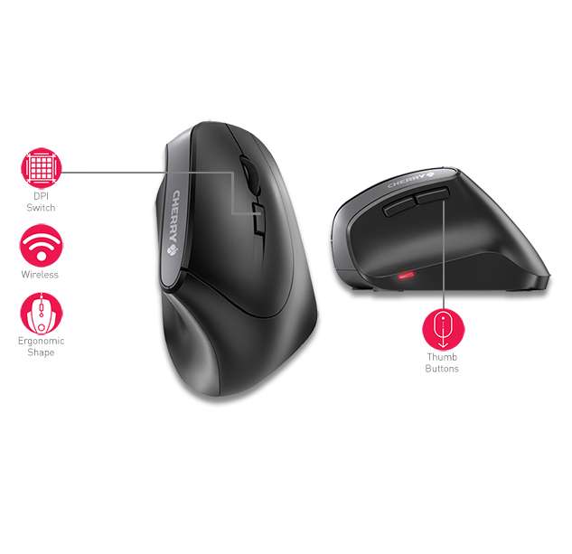 Cherry MW 4500 - Vertikale Maus - ergonomisch - Für Rechtshänder - optisch - 6 Tasten - kabellos - 2