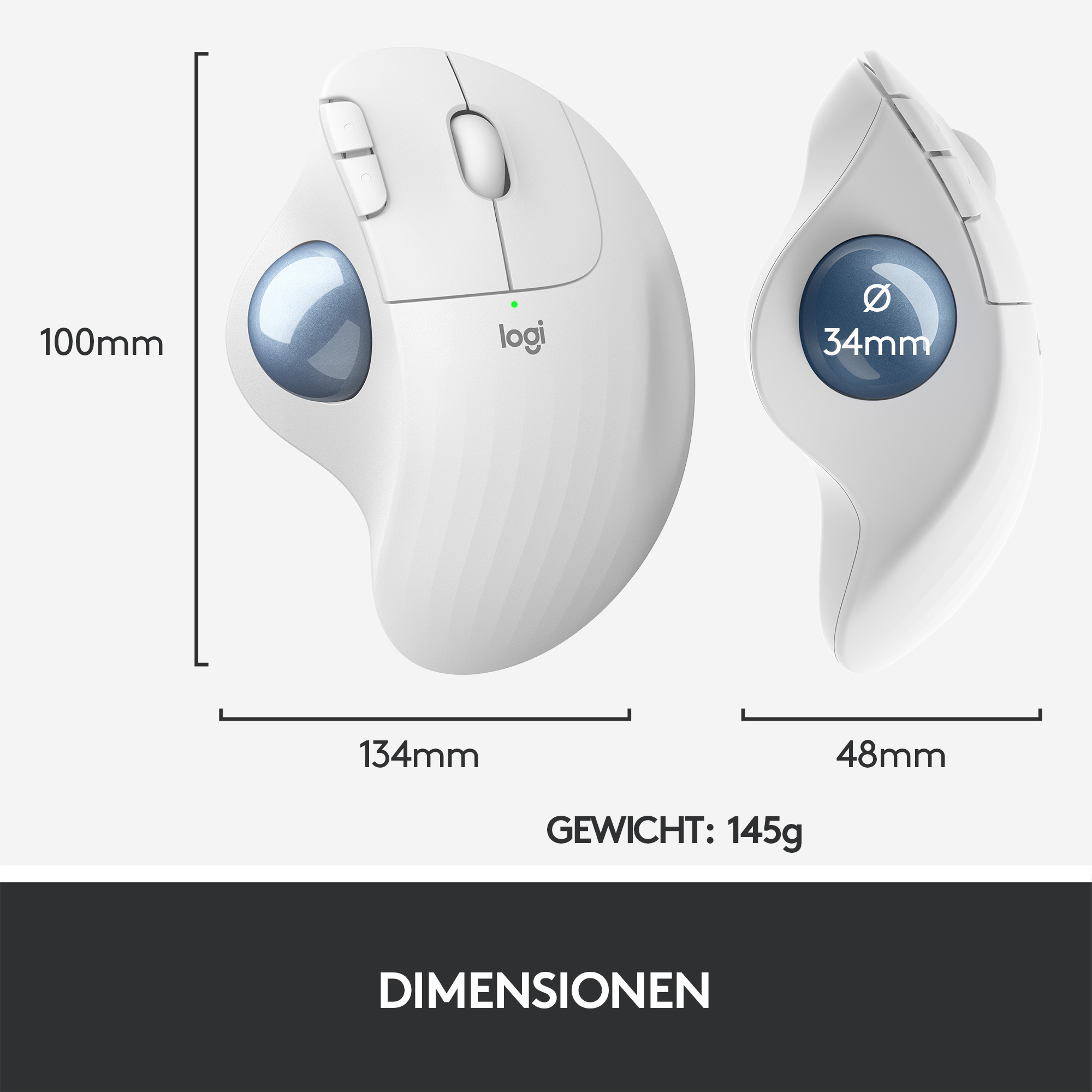 Logitech Ergo Series ERGO M575 - Trackball - optisch - 5 Tasten - kabellos - Bluetooth 5.0 LE, 2.4 G
