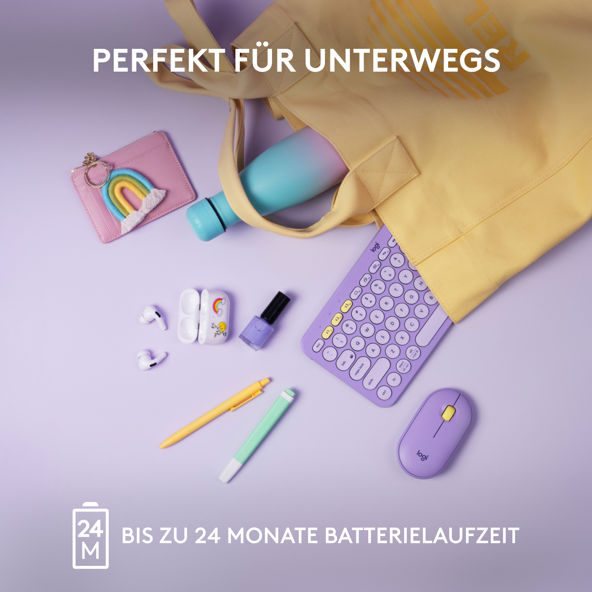Logitech K380, Mini, Kabellos, Bluetooth, QWERTZ, Lavendel
