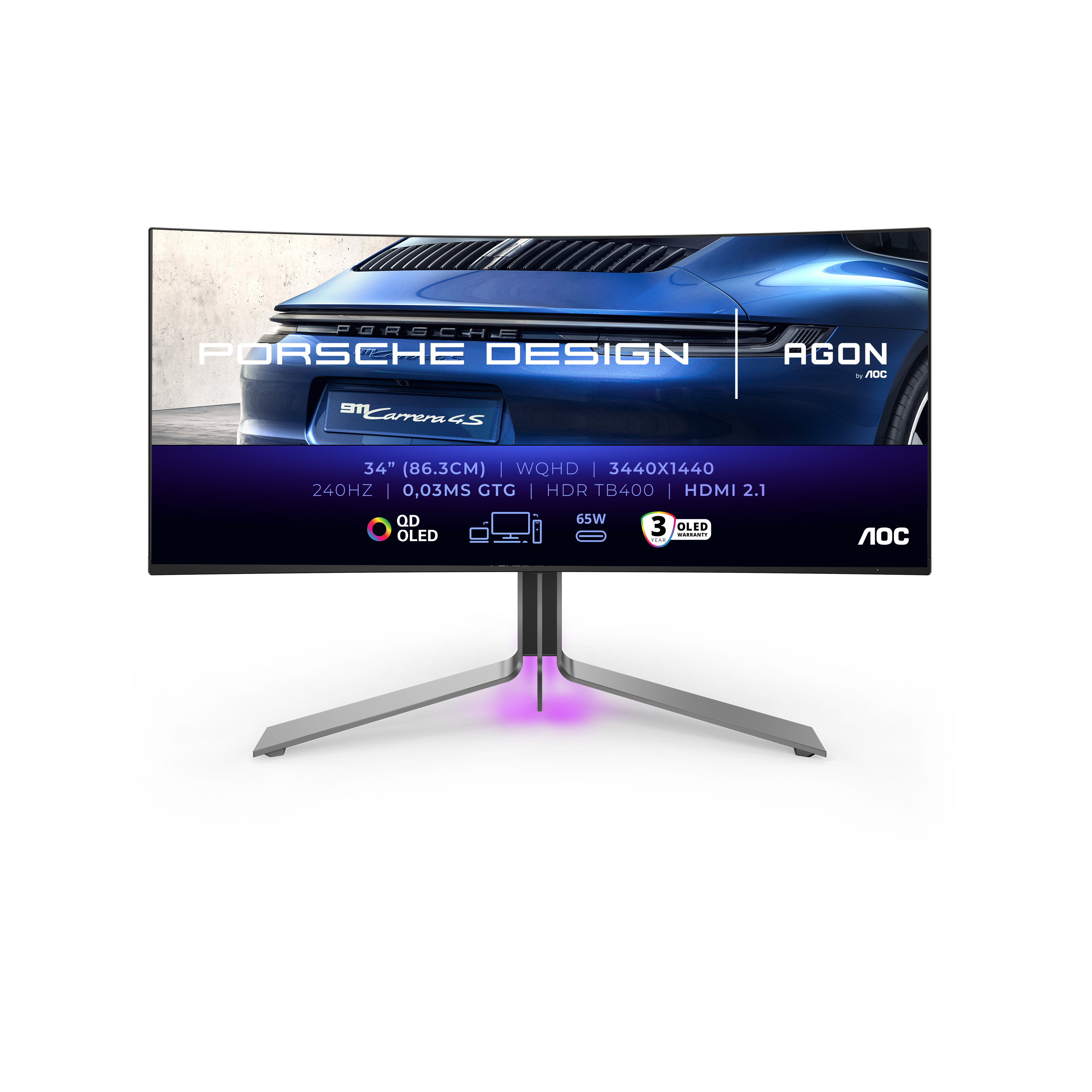AOC AGON PRO PD34 Porsche Design - OLED-Monitor - Gaming - gebogen - USB - 87 cm (34")