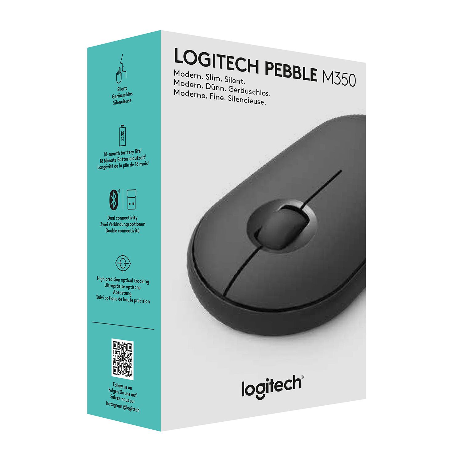 Logitech Pebble M350 - Maus - optisch - 3 Tasten - kabellos - 2.4 GHz, Bluetooth - kabelloser Empfän