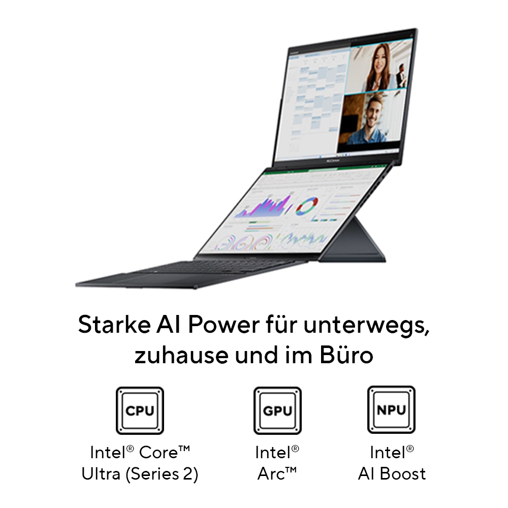 ASUS Zenbook Duo UX8406CA-QL055W, 2x 14" WUXGA OLED Touch, Core Ultra 9 285H, 16GB, 1TB, Win11
