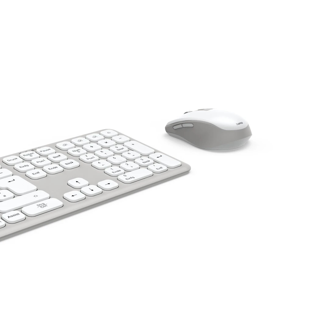 Hama WKM-550, Kabellos, RF Wireless + Bluetooth, Scherenschalter, QWERTZ, Grau, Weiß, Maus enthalten
