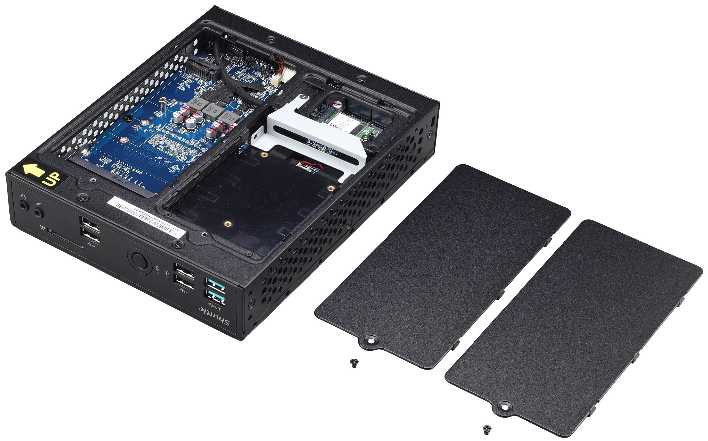 Shuttle XPC slim Barebone DS10U, Celeron 4205U, 1xHDMI,1xDP,1x VGA, 2x LAN,1xCOM, 8x USB, lüfterlos,