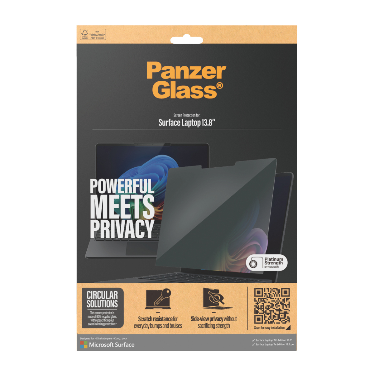 PanzerGlass ® Privacy Displayschutz Microsoft Surface Laptop 7th Edition 13.8'' | Ultra-Wide Fit, Ge