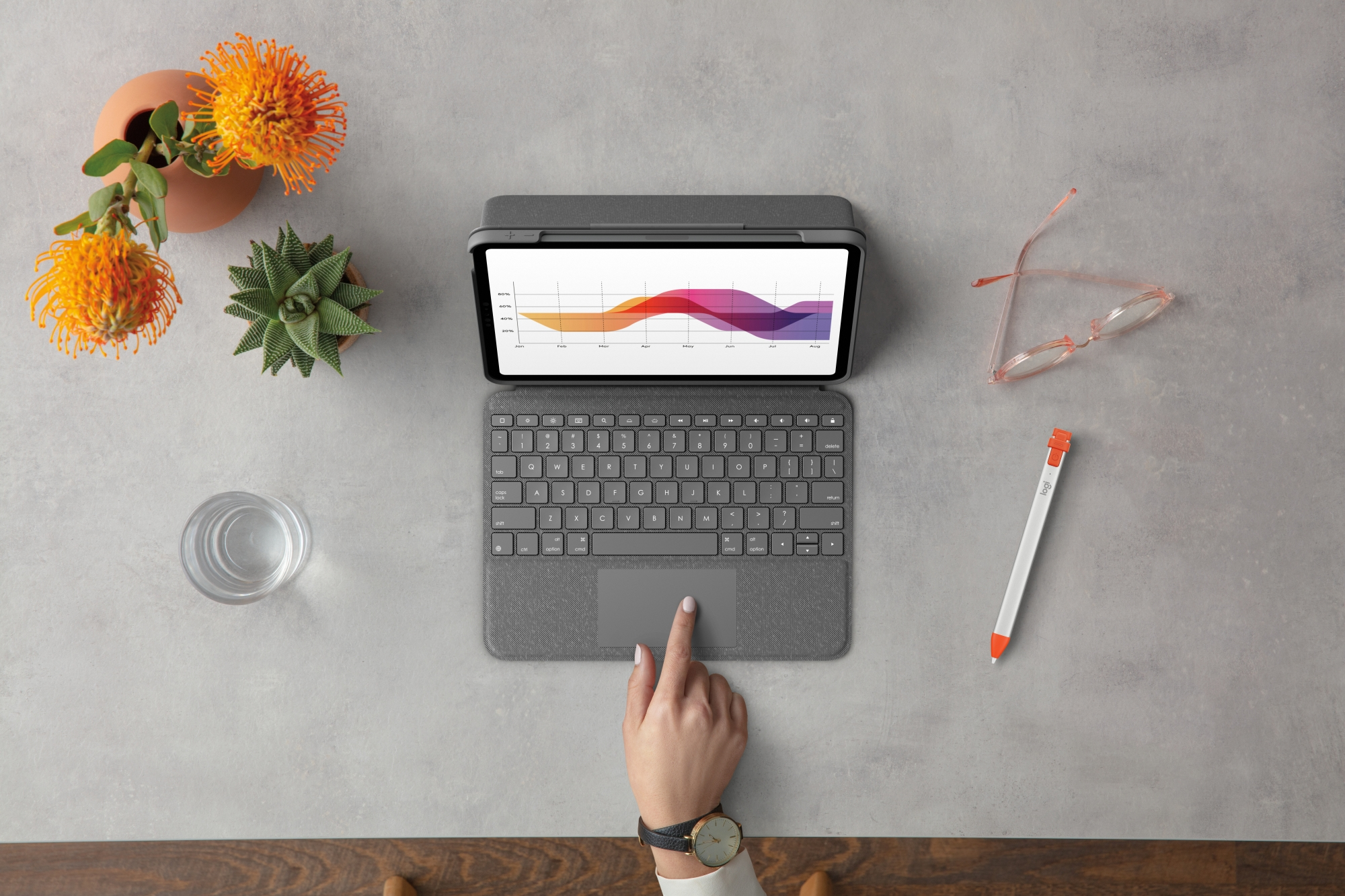 Logitech Folio Touch - Tastatur und Foliohülle - mit Trackpad - hinterleuchtet - Apple Smart connect