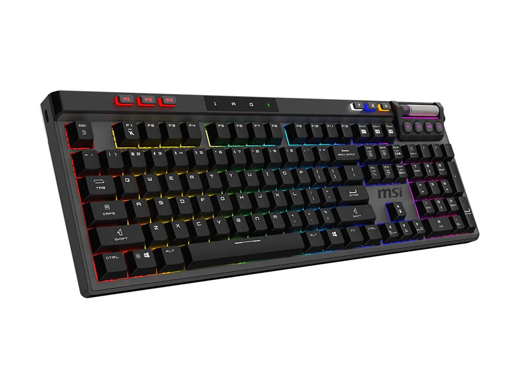 MSI STRIKE PRO - Tastatur - hintergrundbeleuchtet - kabellos - 2.4 GHz, Bluetooth, USB - Tastenschal