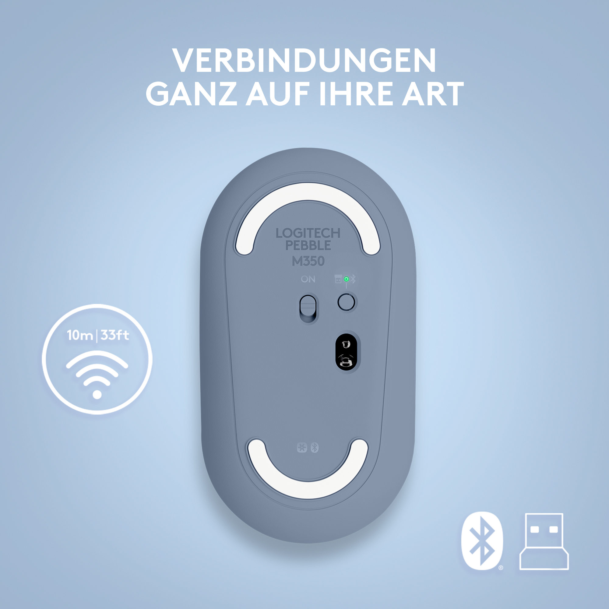 Logitech Pebble M350 - Maus - optisch - 3 Tasten - kabellos - 2.4 GHz, Bluetooth - kabelloser Empfän