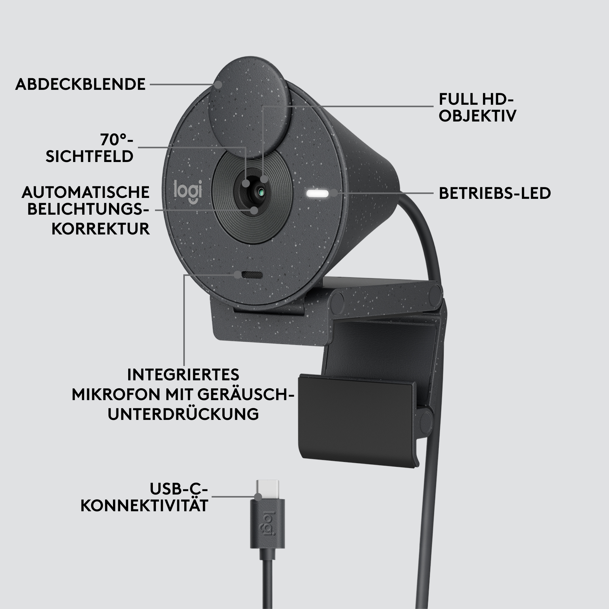 Logitech Brio 300, 2 MP, 1920 x 1080 Pixel, Full HD, 30 fps, 1280x720@30fps, 1920x1080@30fps, 720p,