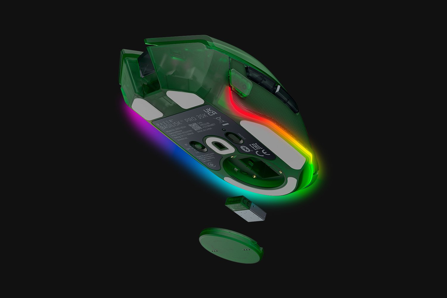 Razer Basilisk V3 Pro 35K, Rechts, Optisch, RF Wireless + Bluetooth + USB Type-A, 35000 DPI, Grün