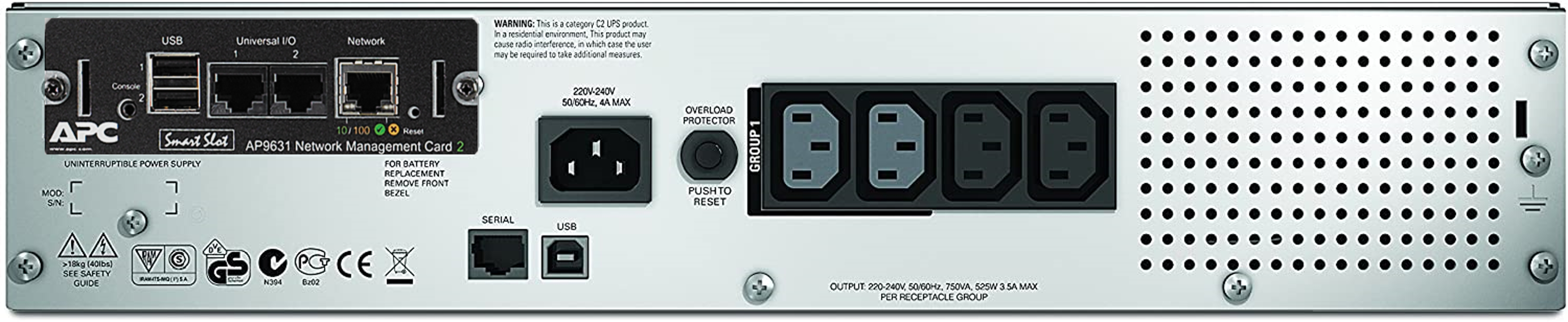APC Smart-UPS SMT750RMI2UNC USV, 750VA, 230V, Rack einbaufähig, mit Netzwerkkarte