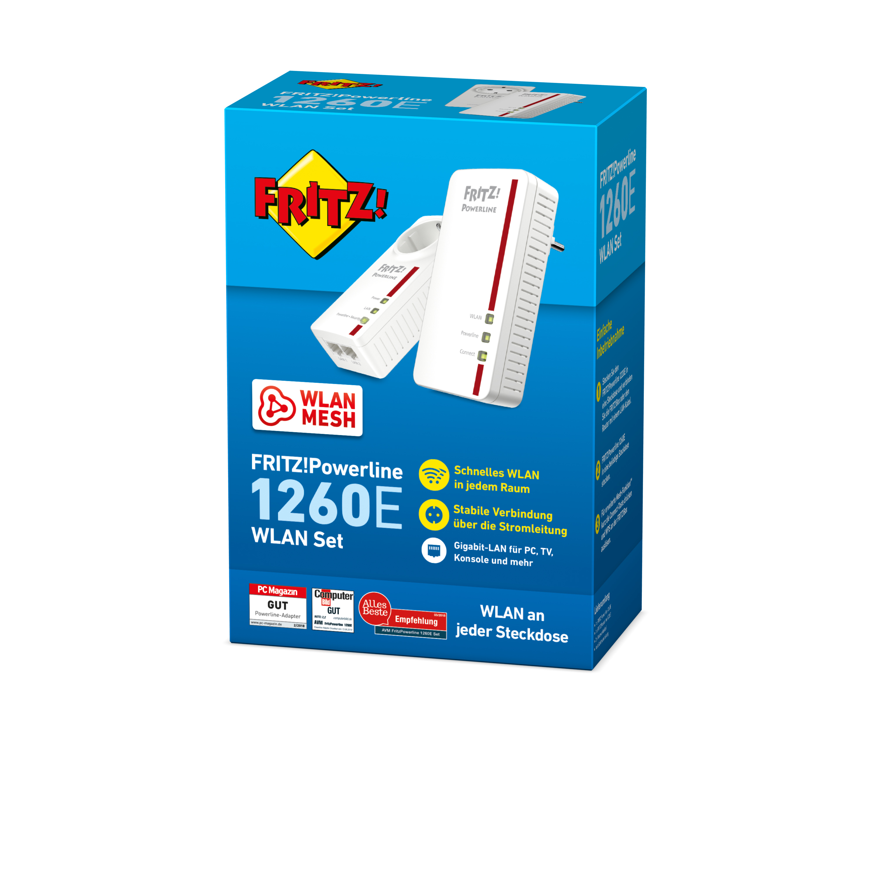 FRITZ! FRITZ!Powerline 1260 WLAN Set / 1260E Kit, Powerline/WLAN-Access Point und Powerline-Adapter