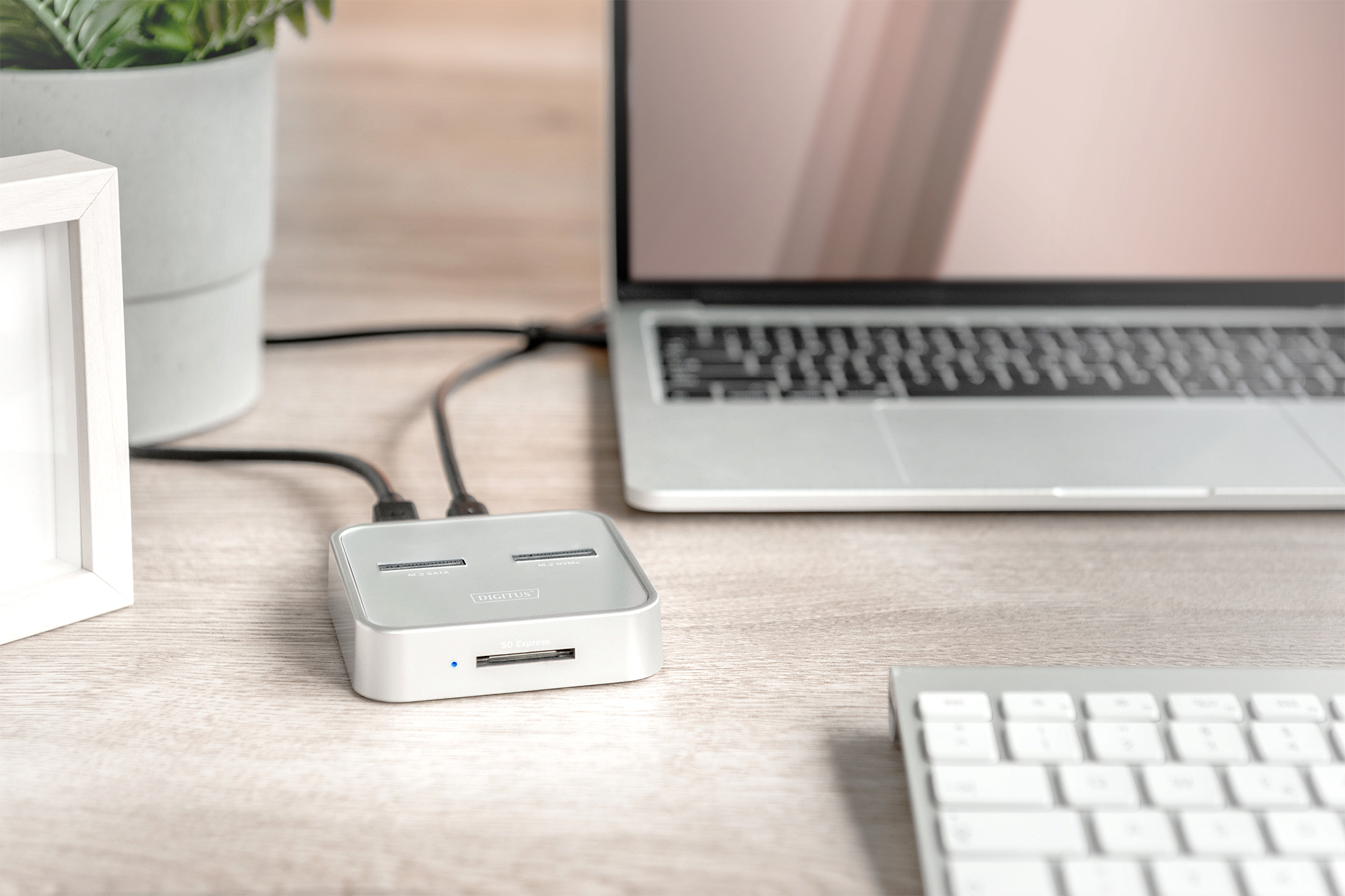 DIGITUS SSD-Dockingstation mit Datenanzeige, SD Express Kartenlesegerät Schächte: 2 - M.2 - M.2 Card