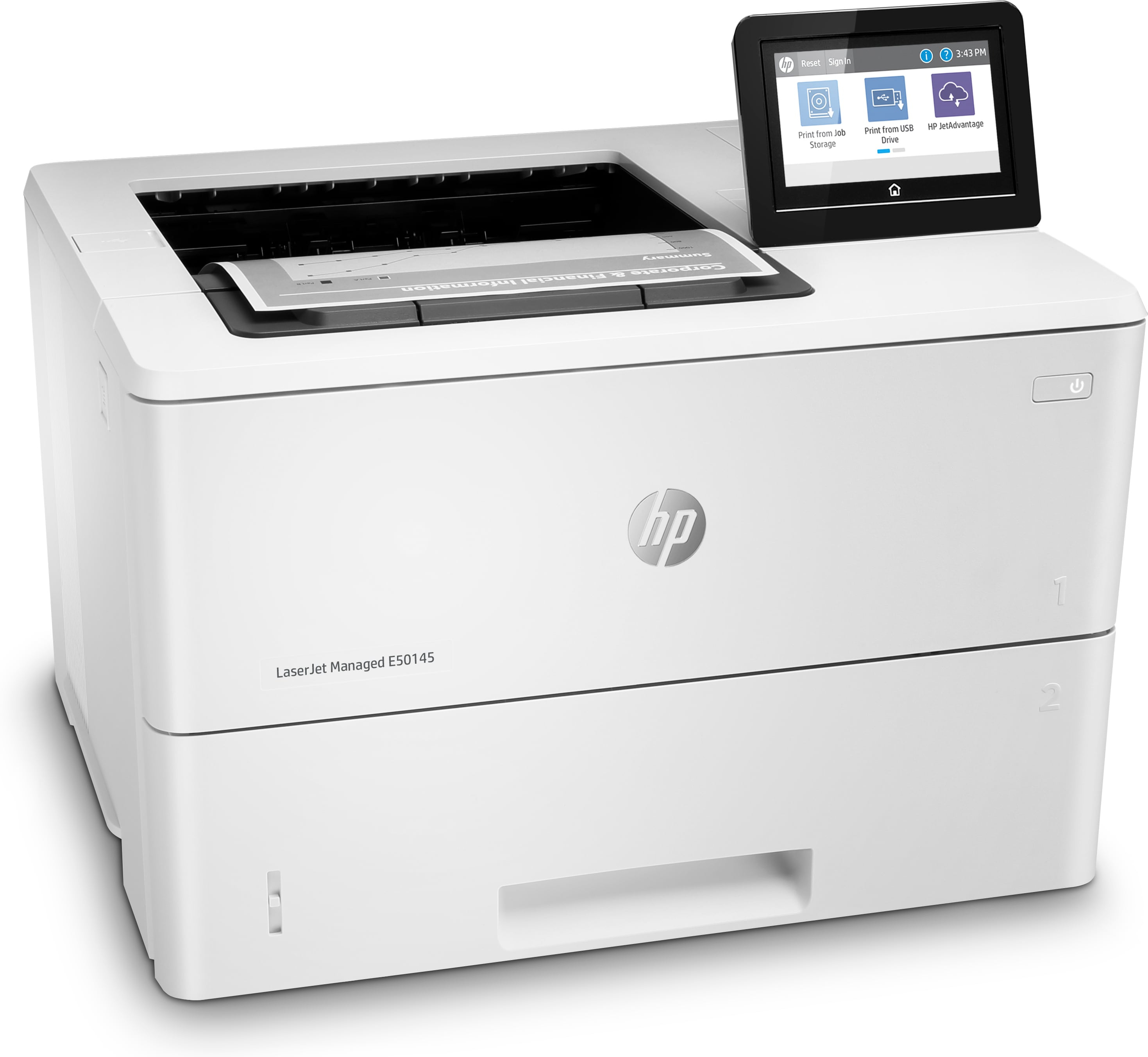 HP LaserJet Managed E50145dn, Black and white, Drucker für Drucken, USB-Druck über Vorderseite; Beid