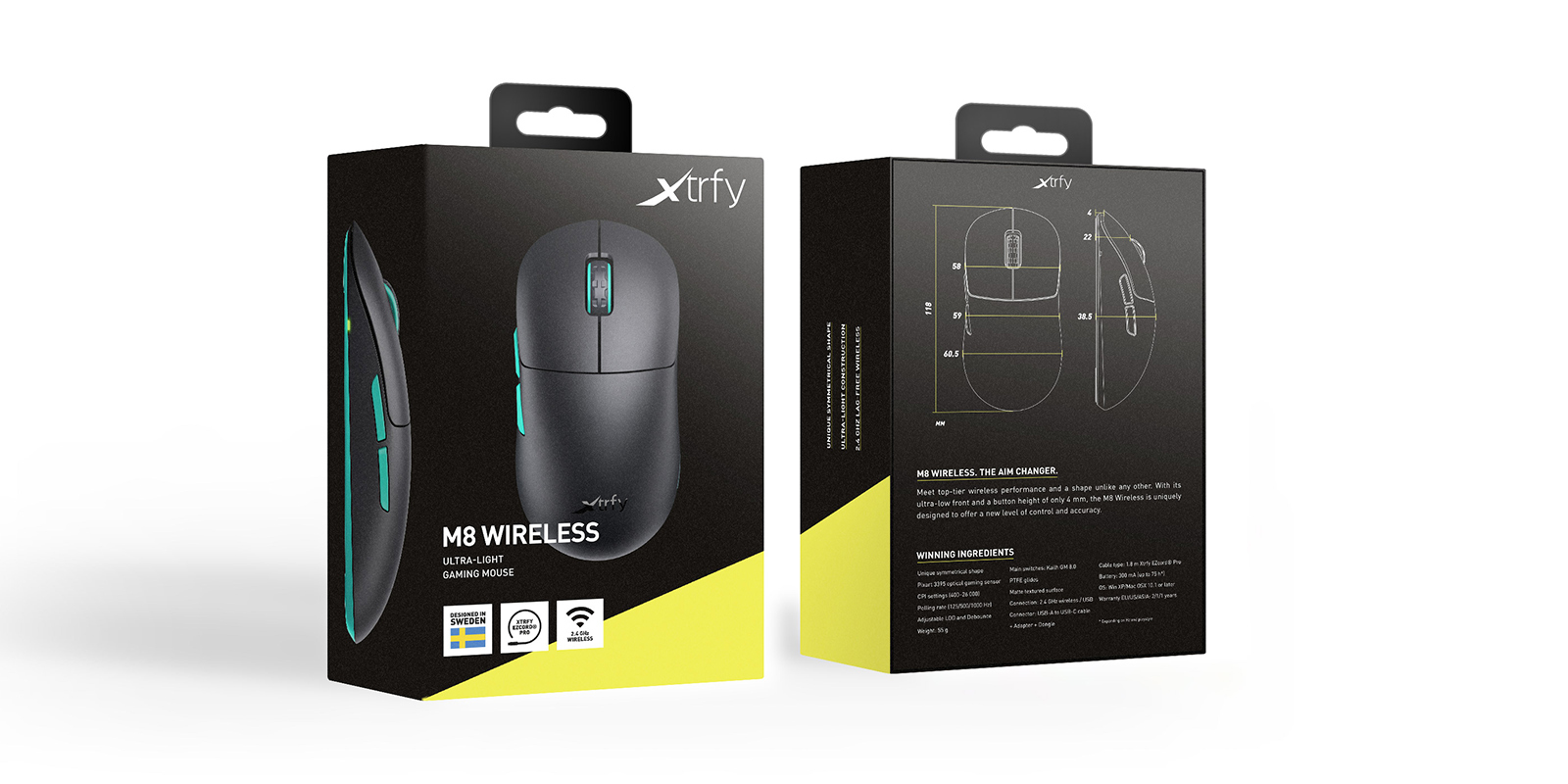 Cherry Xtrfy M8 - Maus - optisch - 5 Tasten - kabellos - 2.4 GHz - kabelloser Empfänger (USB)