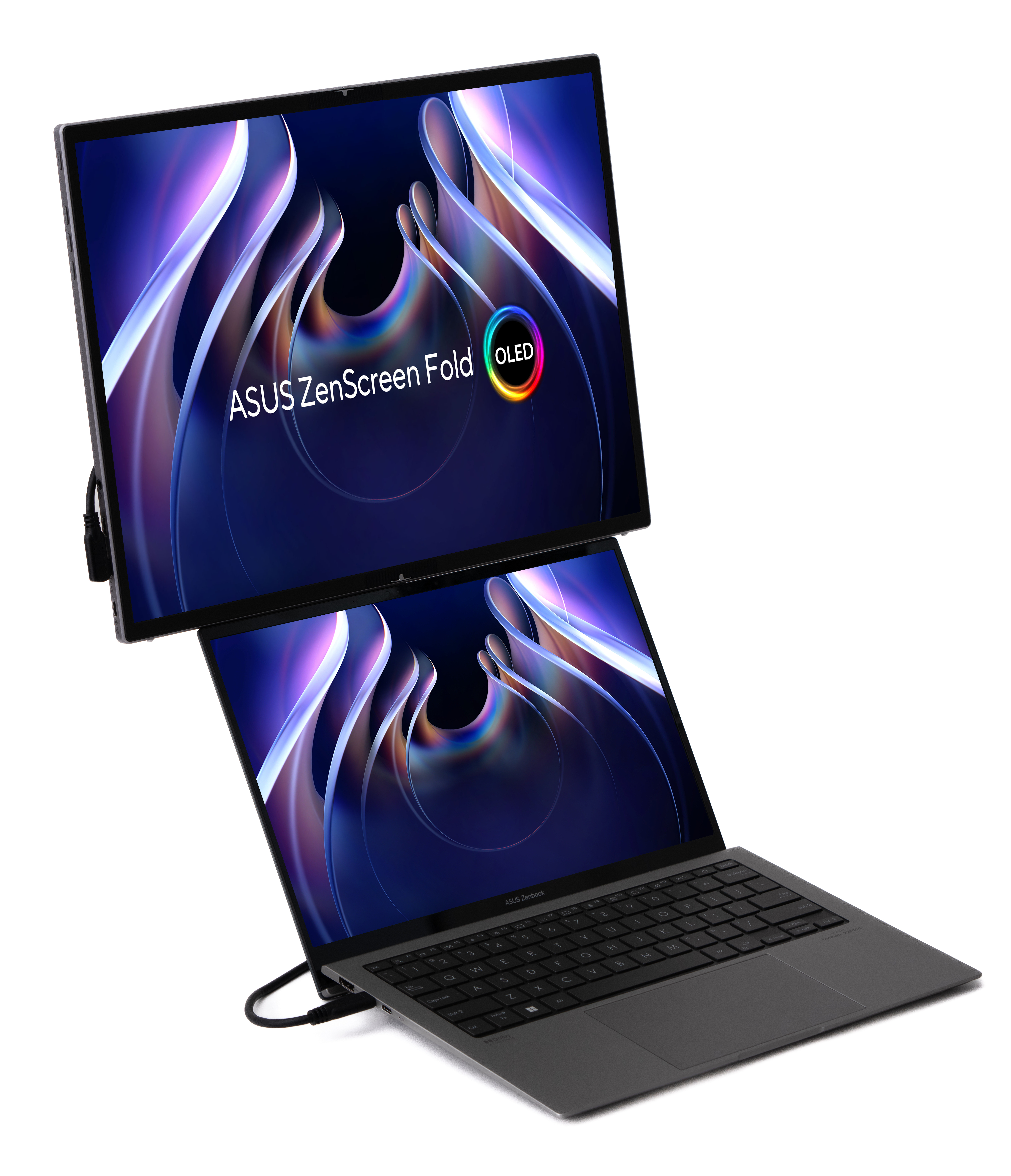 ASUS ZenScreen Fold OLED MQ17QH, 2x 17.3" QHD OLED, 60Hz, 0.2ms, 1x Mini HDMI, 2x USB-C m. DP
