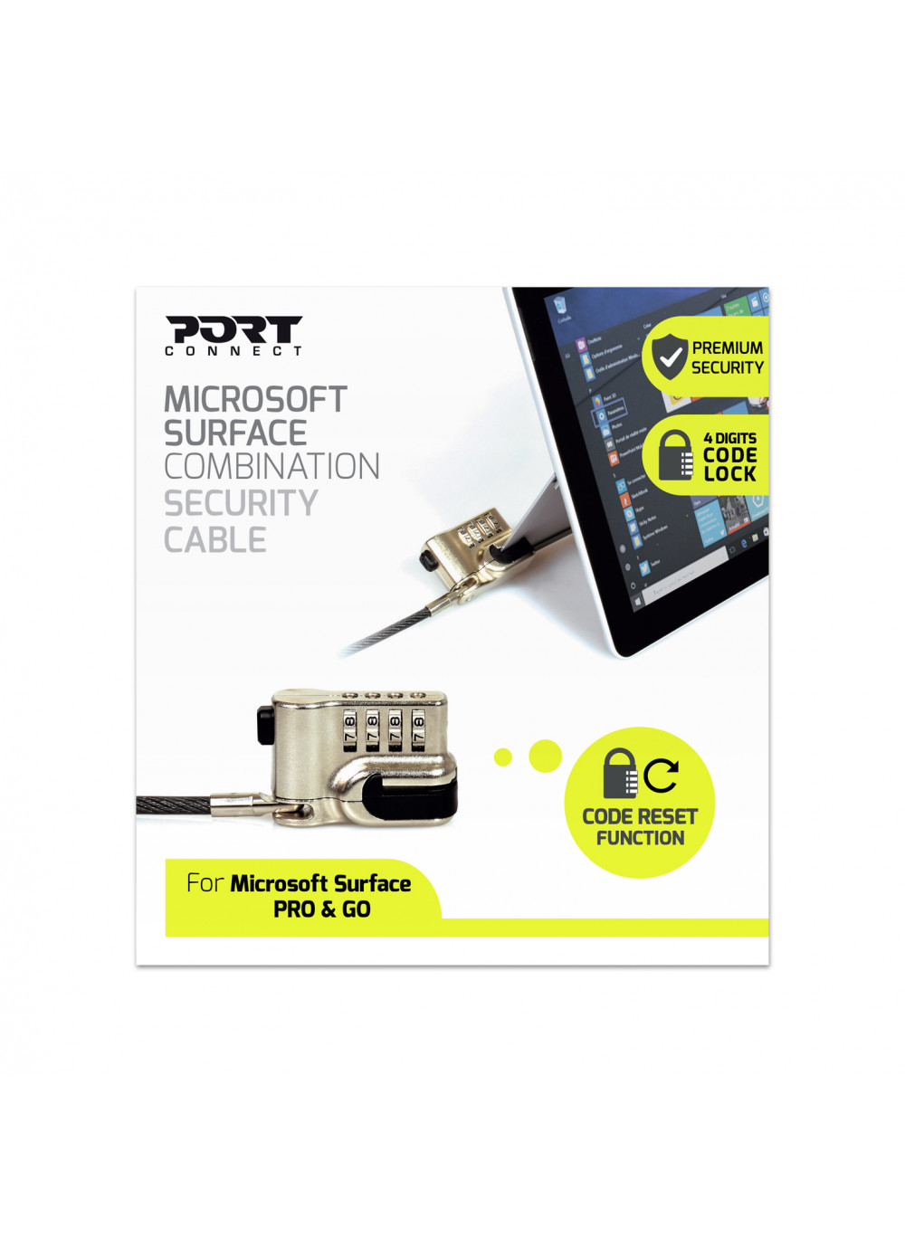PORT Designs PORT - Notebook Locking Cable - 2 m - für Microsoft Surface Go, Go 2, Pro (Mitte 2017)