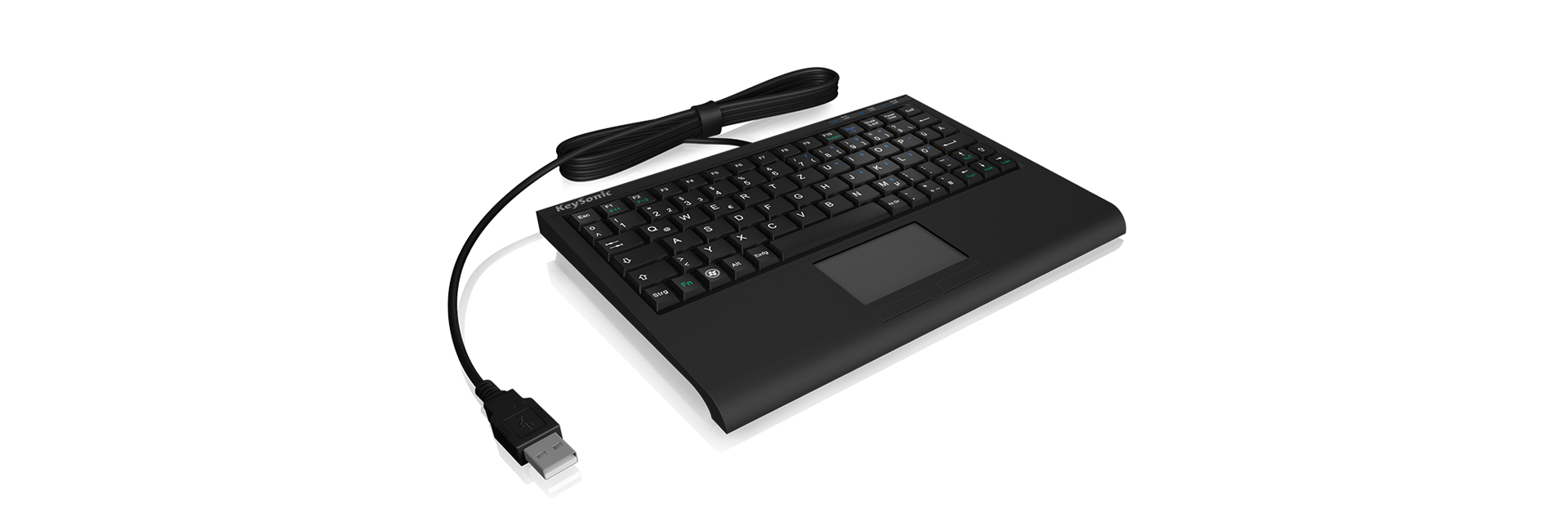 KeySonic ACK-3410 (DE) Super-Mini Tastatur, Smart-Touchpad, USB, schwarz, Mini, Kabelgebunden, USB,