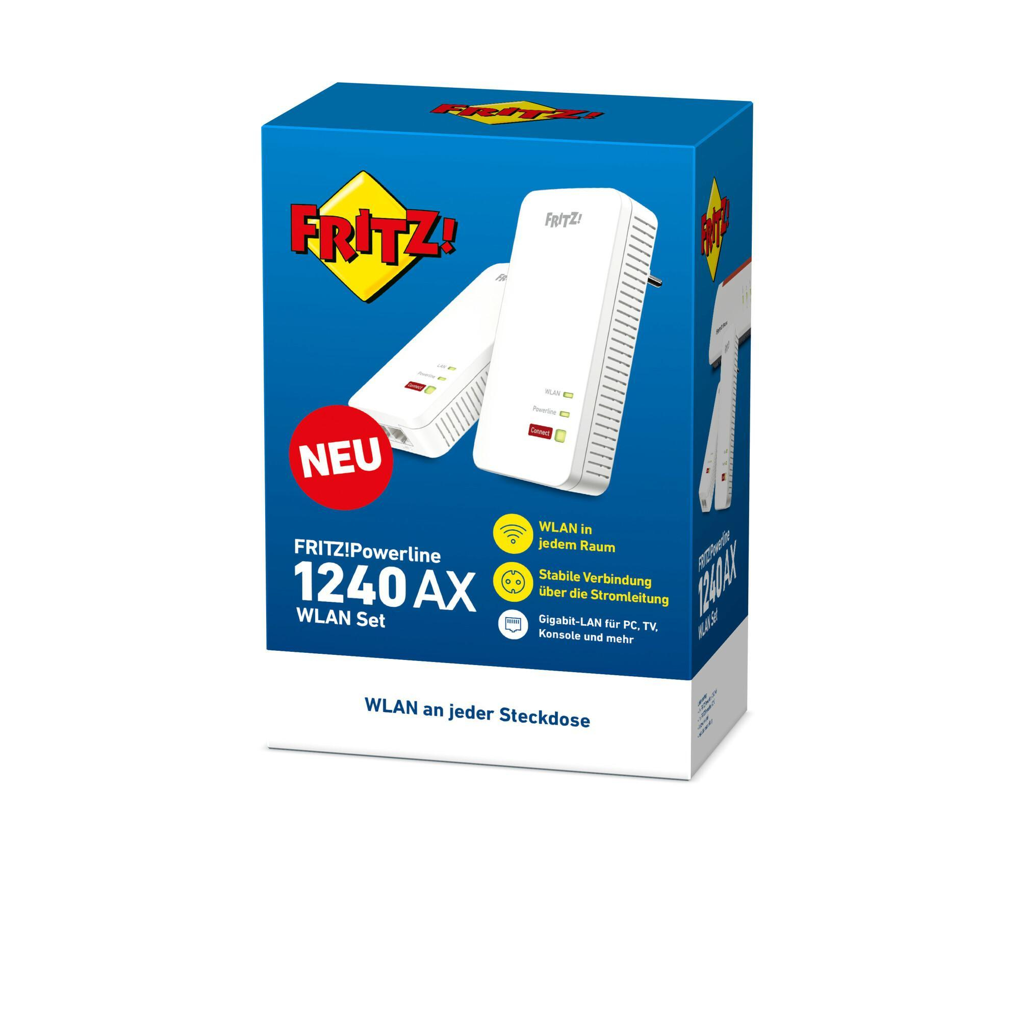 FRITZ! FRITZ!Powerline 1240 AX WLAN Set, Powerline/WLAN-Access Point und Powerline-Adapter Set, 2er-