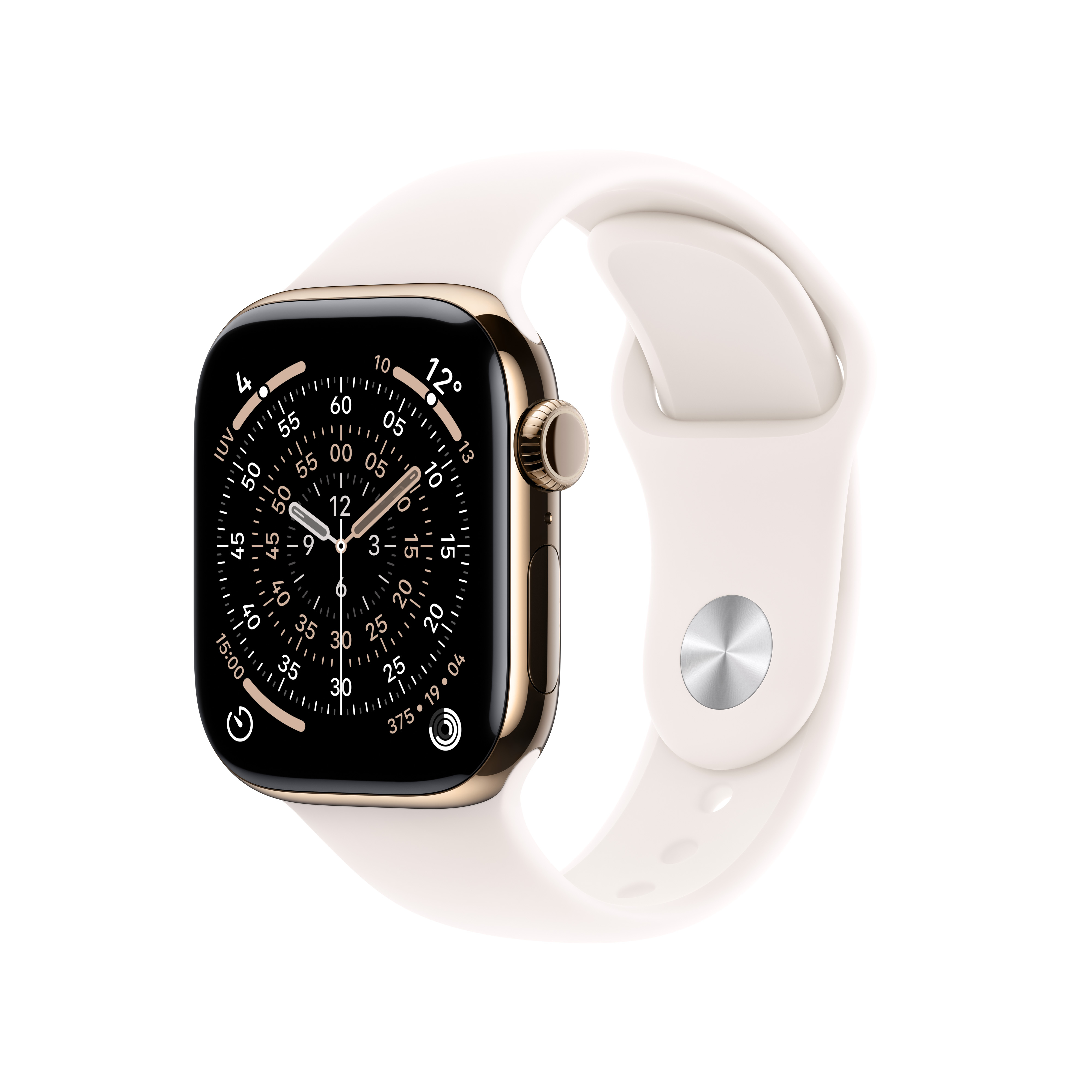 Apple Watch Series 11 (GPS + Cellular) 42mm Titan gold mit Sportarmband S/M blassrosa