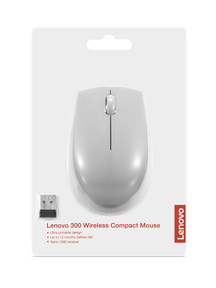 Lenovo 300 Wireless Compact - Maus - mit Batterie - optisch - 3 Tasten - kabellos - 2.4 GHz - kabell