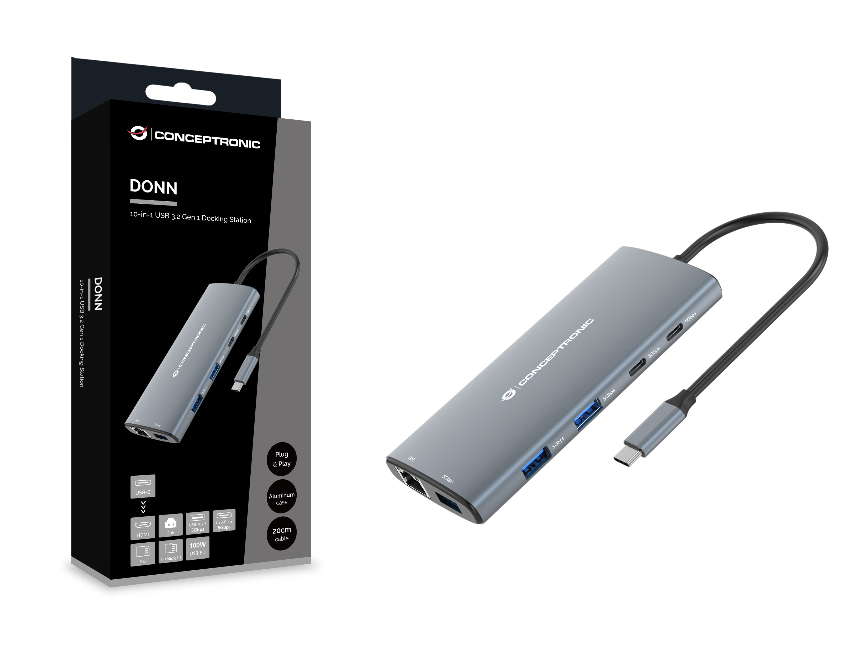 Conceptronic DONN06G - Dockingstation - USB-C 3.1 Gen 1