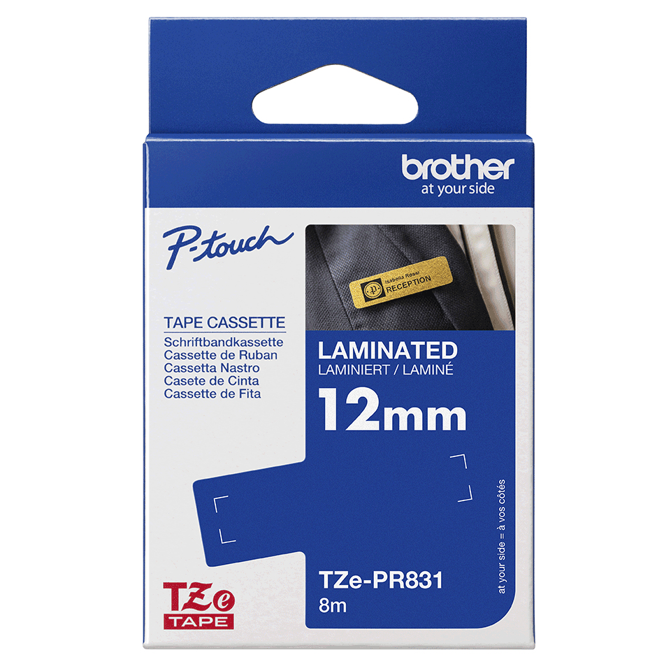 Brother TZe-PR831 - Schwarzer Druck auf Premium Glitter Gold - Rolle (1,2 cm x 8 m)