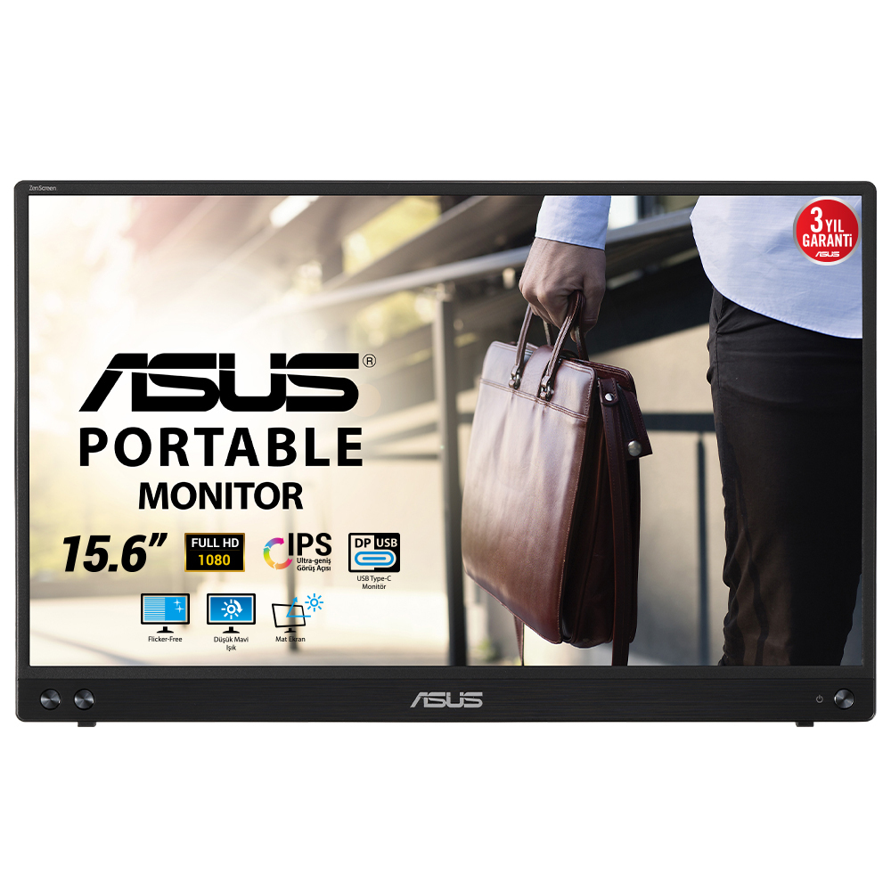 ASUS ZenScreen MB16ACV, 15.6" FHD IPS, 60Hz, 5ms, 250nits, 1x USB-C m. DP