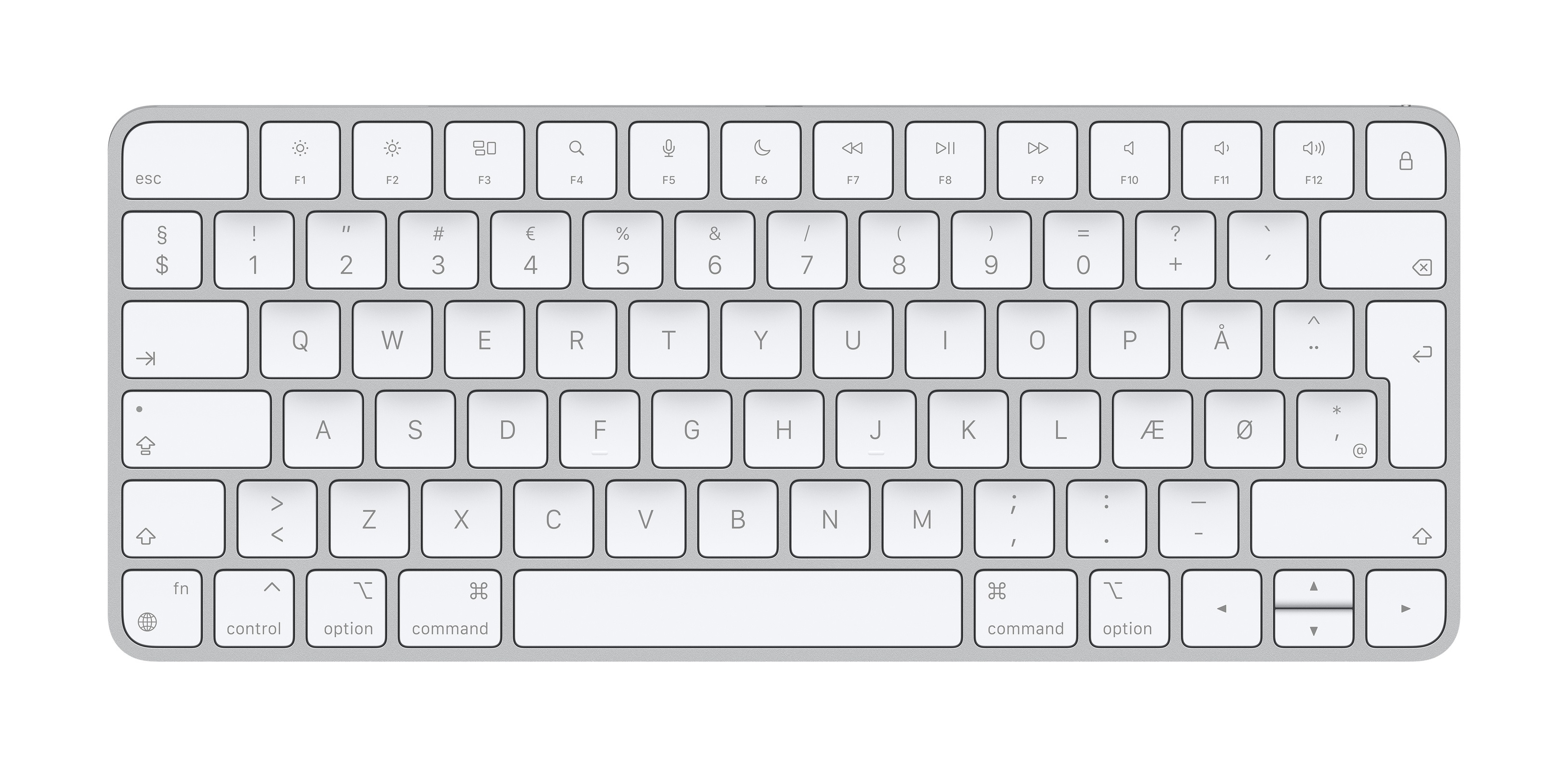 Apple Magic, 60%, Verkabelt & Kabellos, USB + Bluetooth, Aluminium, Weiß