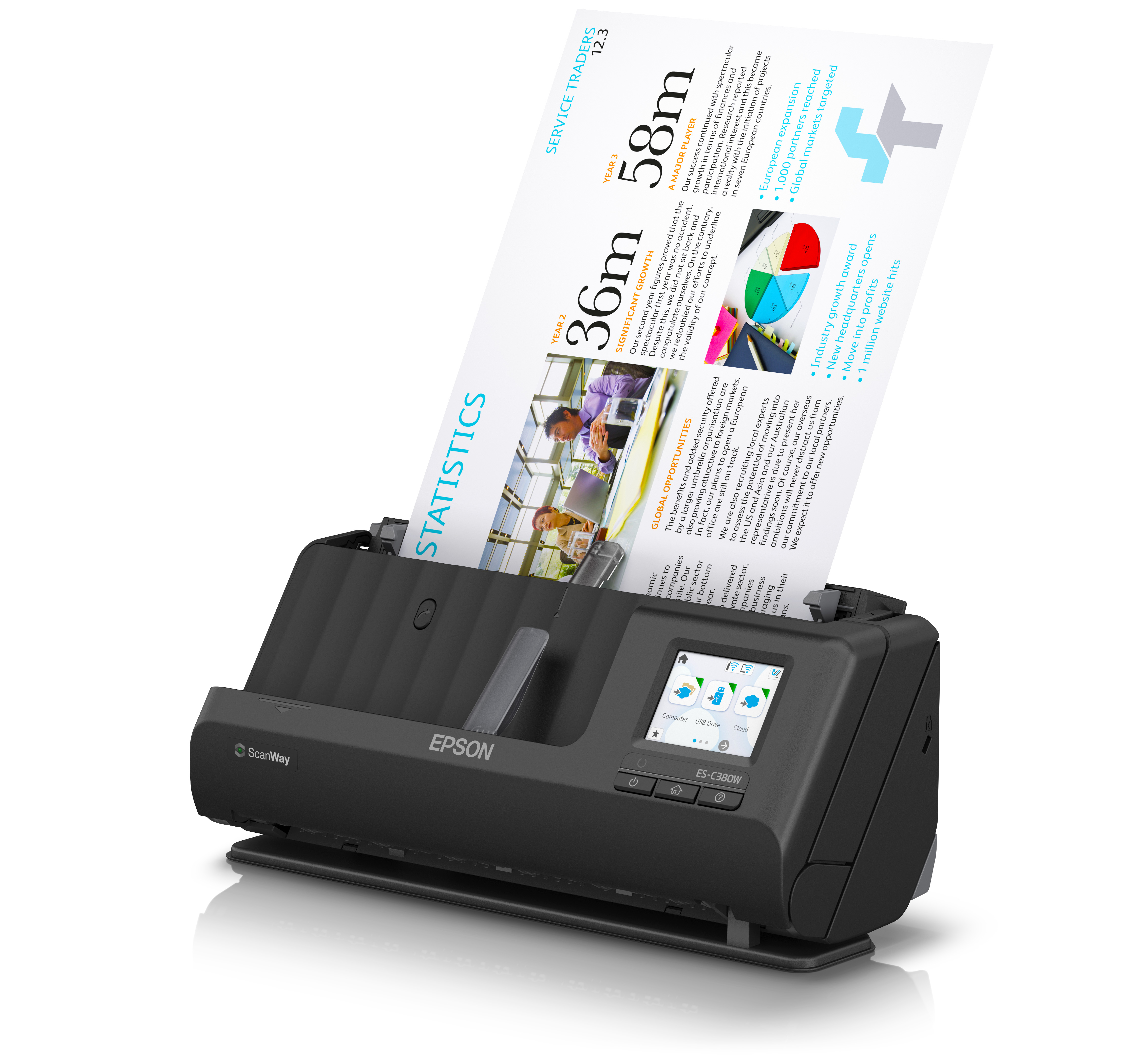 Epson ES-C380W - Einzelblatt-Scanner - Duplex - A4/Legal - 600 dpi x 600 dpi - automatischer Dokumen