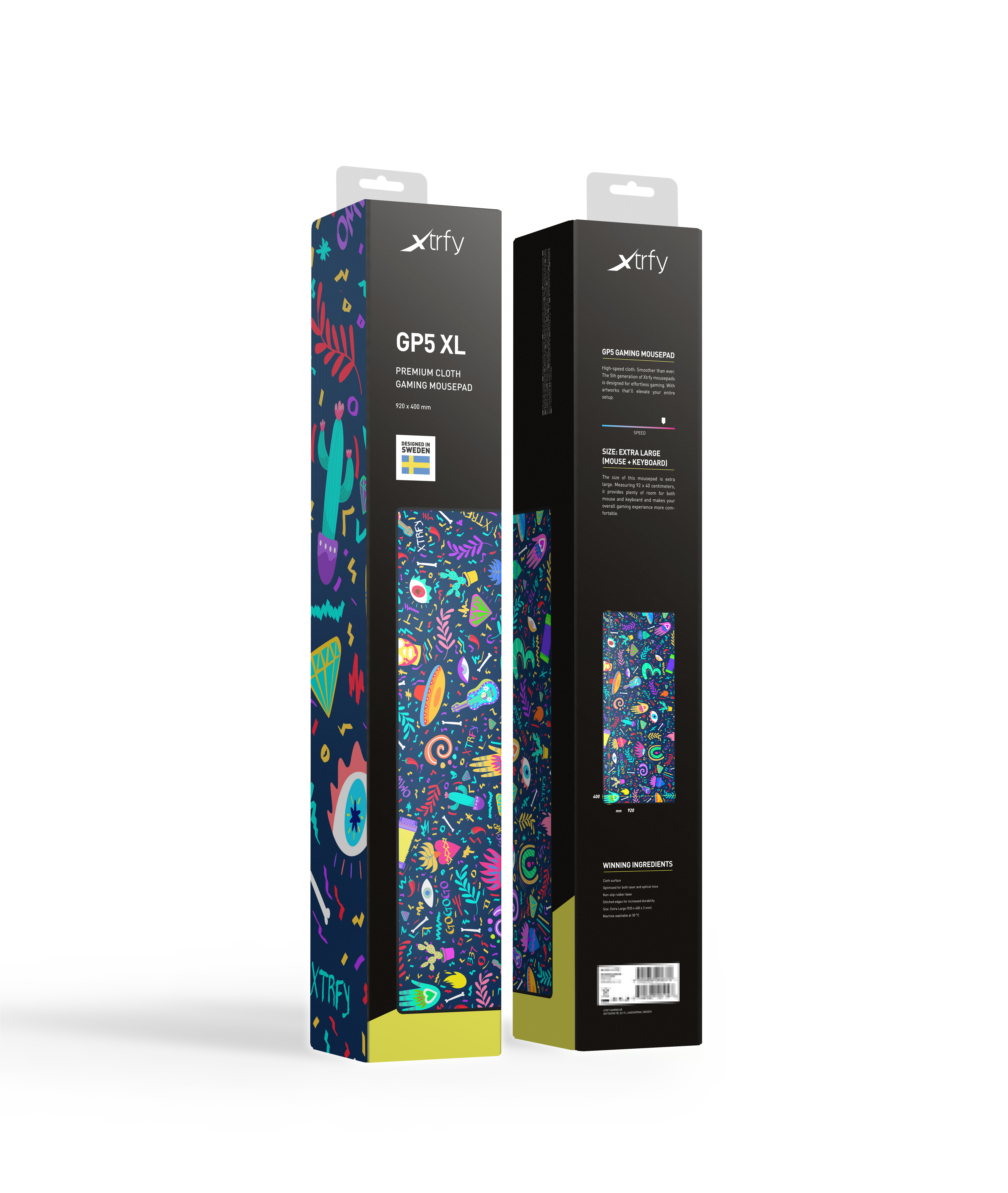 Cherry XTRFY GP5-XL-FIESTA, Mehrfarbig, Abbildung, Tuch, Gummi, Anti-Rutsch-Basis, Gaming-Mauspad