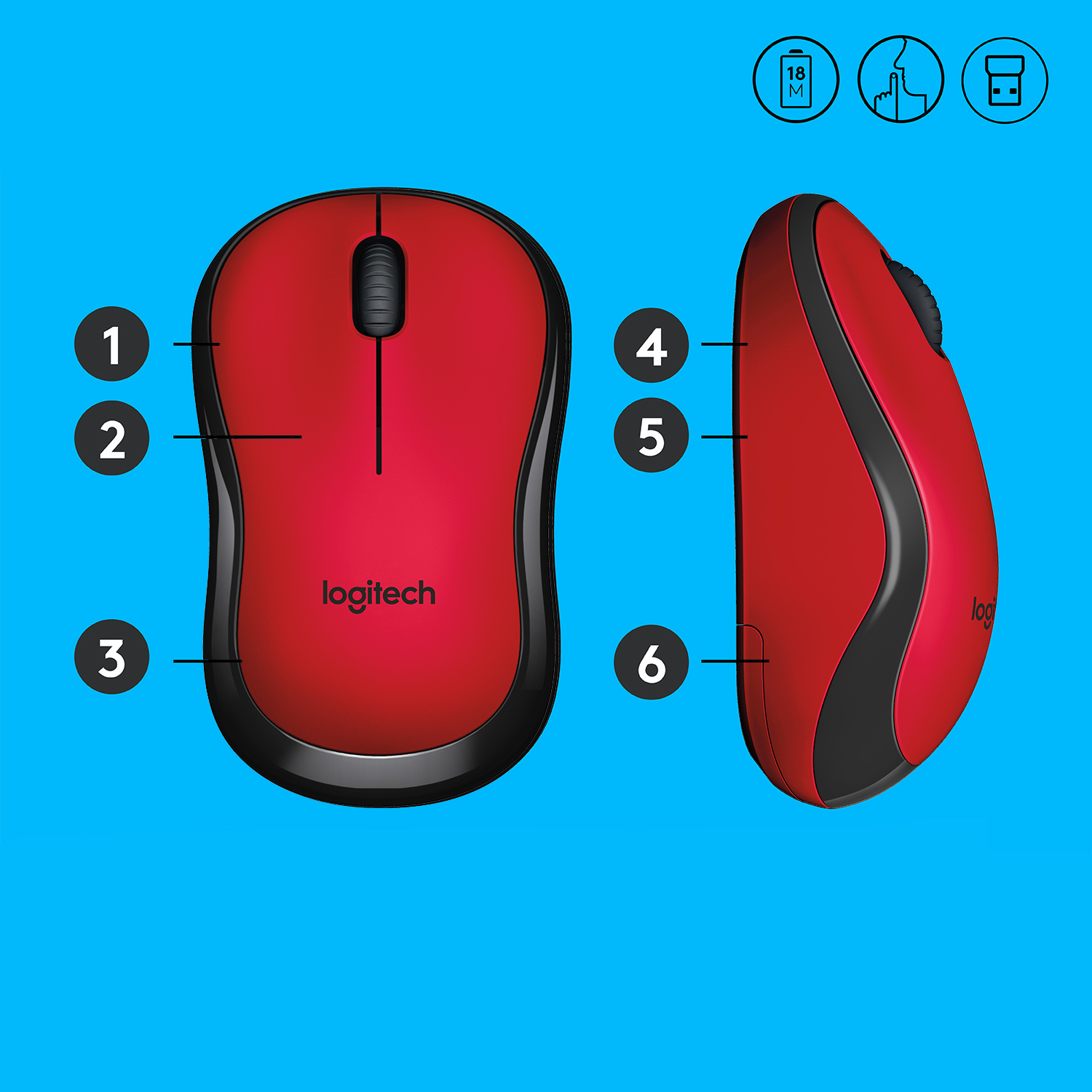 Logitech M220 Silent - Maus - optisch - 3 Tasten - kabellos - 2.4 GHz - kabelloser Empfänger (USB)