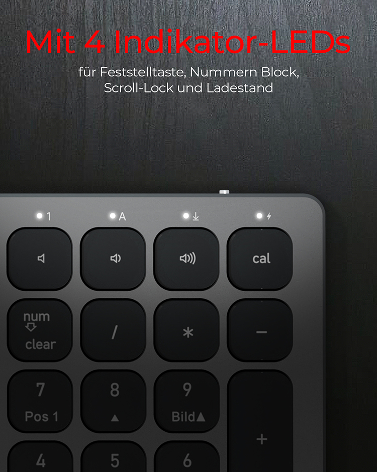KeySonic KSK-8023BTRF (DE), Full-Size Aluminium Tastatur, Bluetooth® & RF, für Windows® und macOS®, 