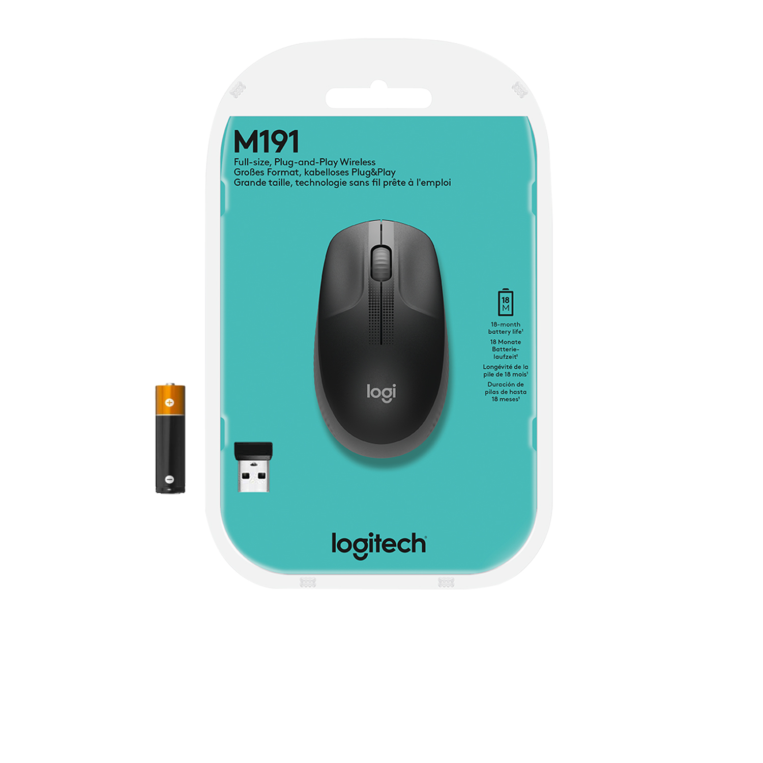 Logitech M190 Full-Size Wireless Mouse dunkelgrau, USB