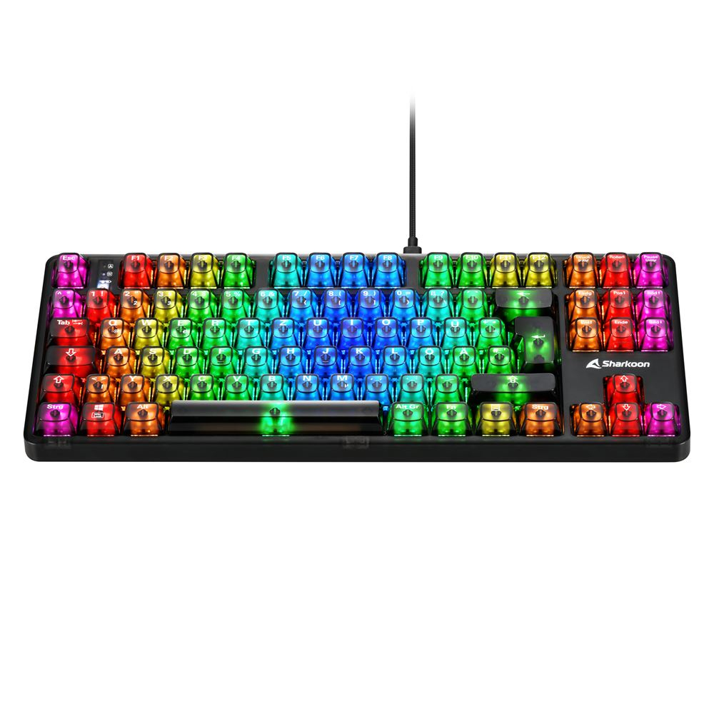 Sharkoon SGK70W, Tenkeyless (80 - 87 %), Verkabelt & Kabellos, USB, QWERTZ, RGB-LED, Schwarz