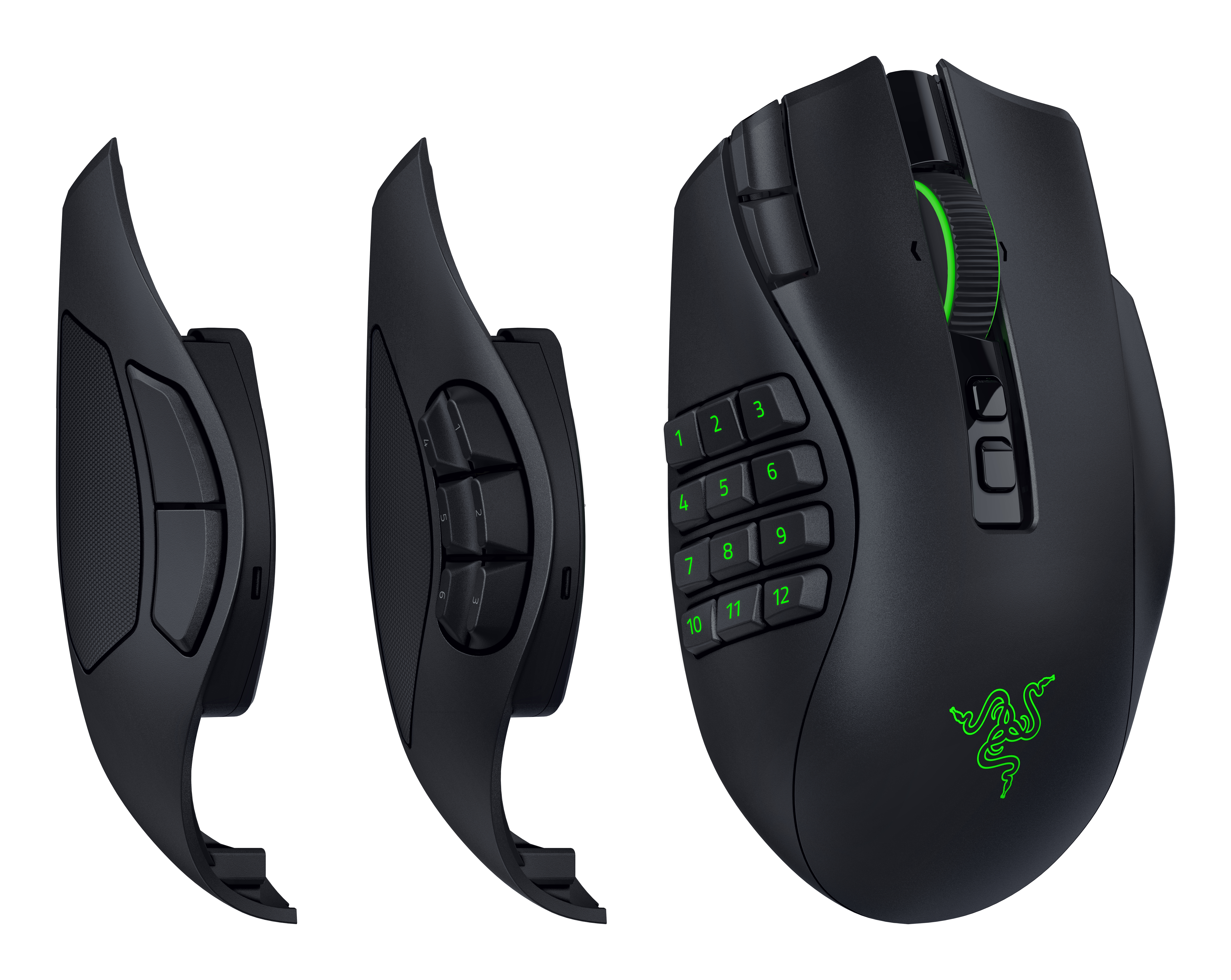 Razer Naga V3 Pro, Rechts, Optisch, RF Wireless + Bluetooth + USB Type-C, 50000 DPI, Schwarz