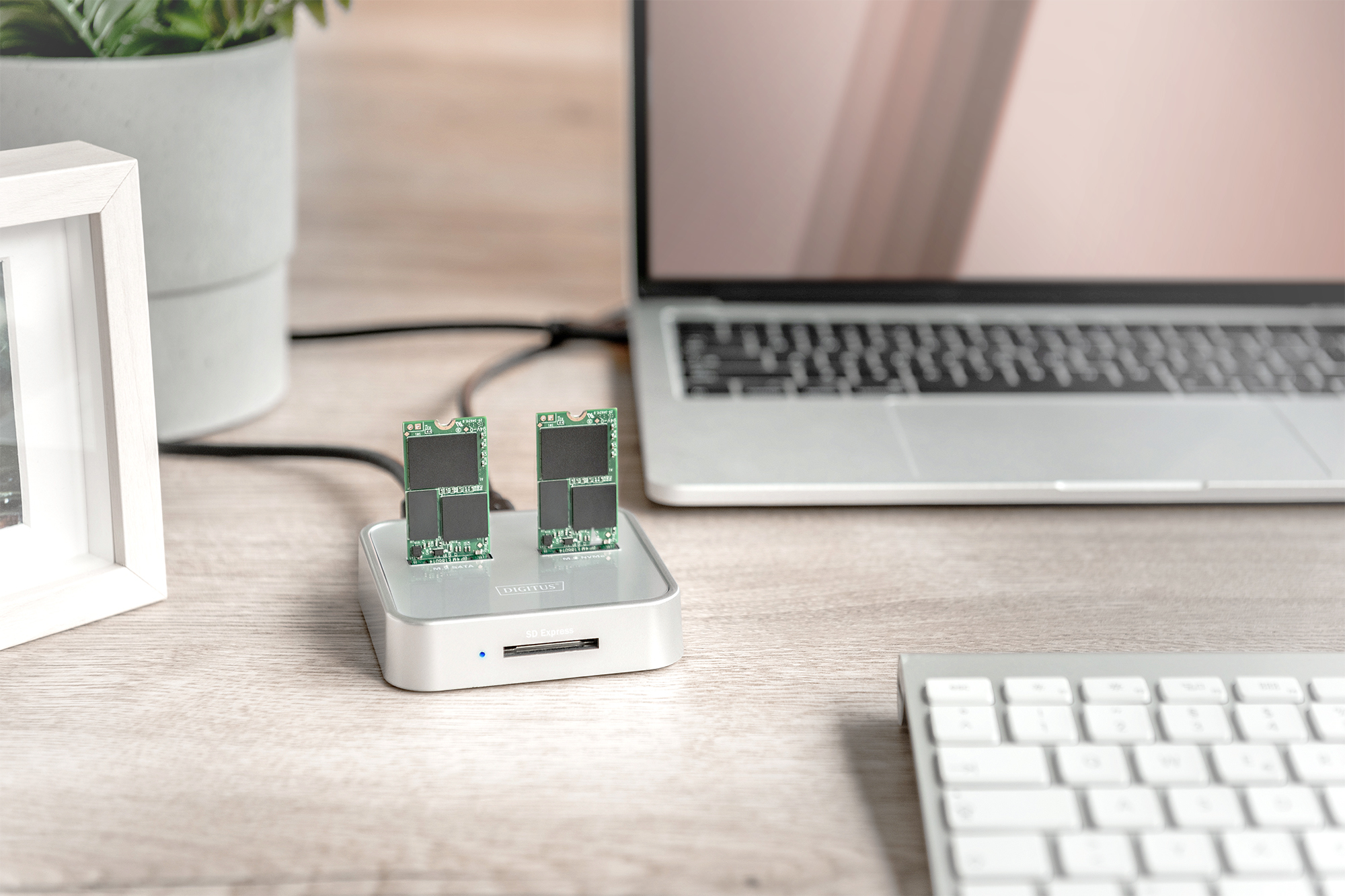 DIGITUS SSD-Dockingstation mit Datenanzeige, SD Express Kartenlesegerät Schächte: 2 - M.2 - M.2 Card