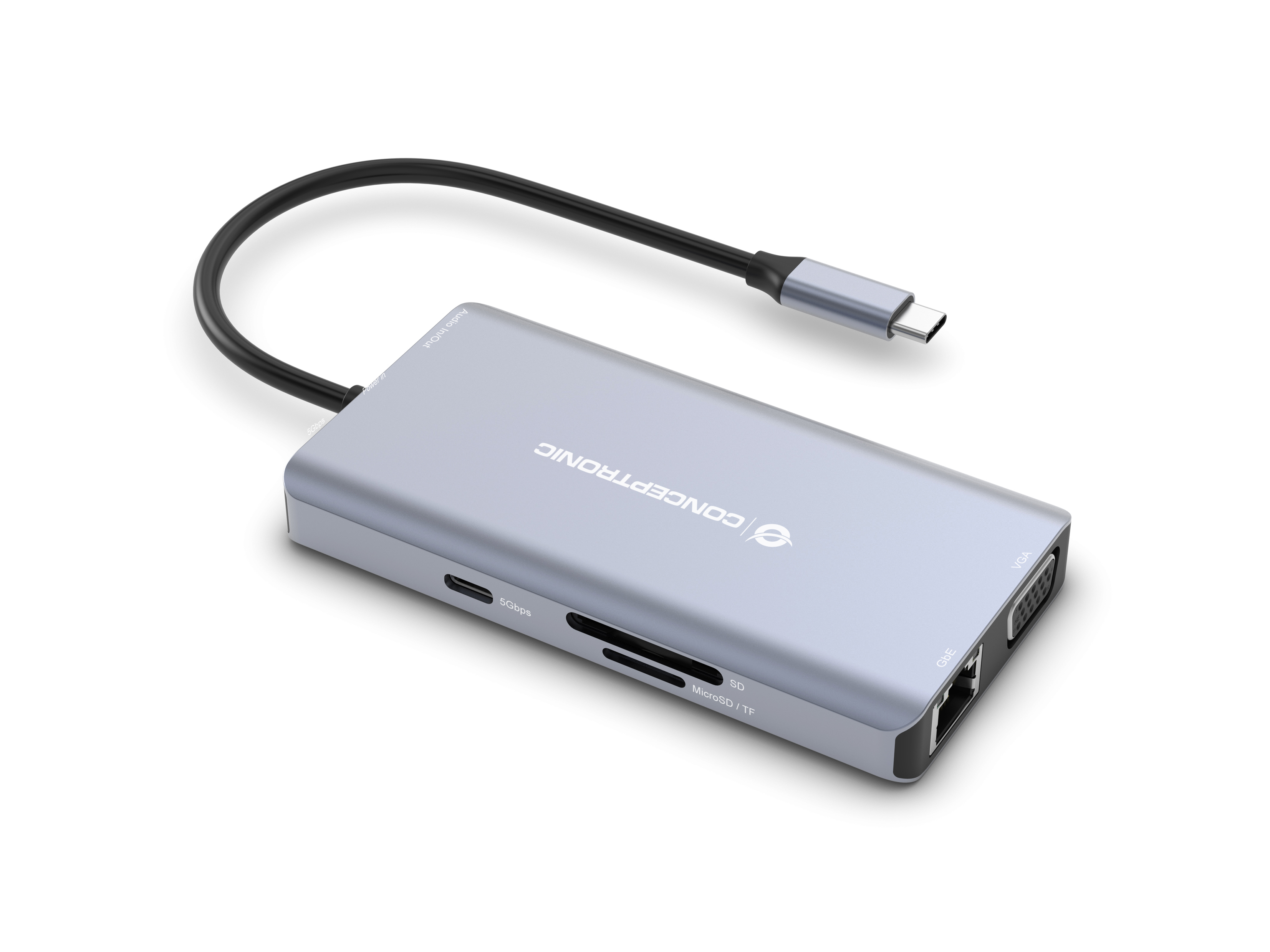 Conceptronic DONN20G 10-in-1 USB 3.2 Gen 1 Dockingstation, HDMI, VGA, USB-A 5Gbps, USB-C 5Gbps, SD, 