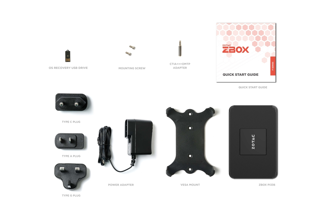 ZOTAC ZBOX P Series PI336 pico - Mini-PC - Celeron N6211 / 1.2 GHz - RAM 4 GB - SSD - eMMC 128 GB -