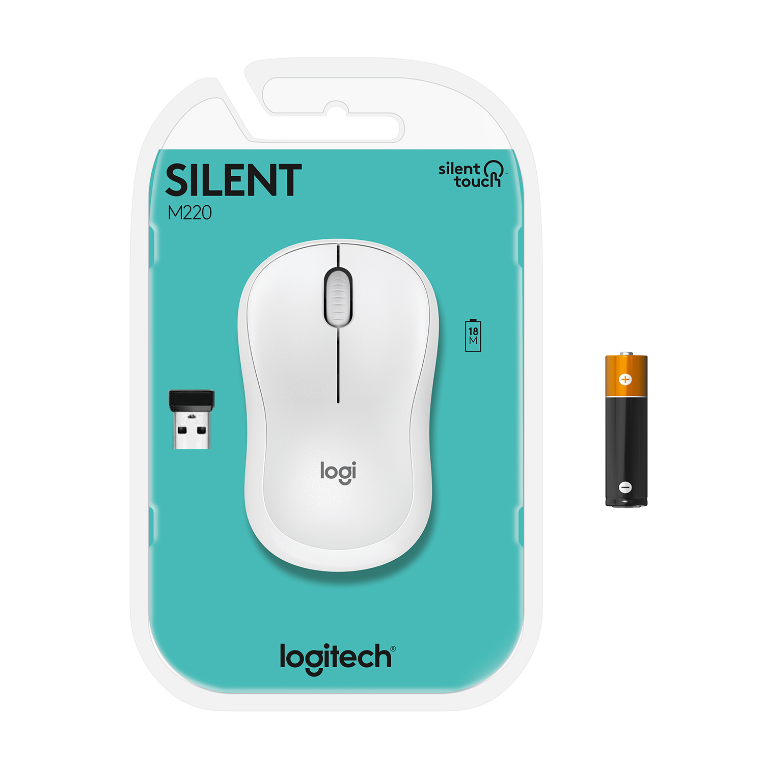 Logitech M220, Beidhändig, Optisch, RF Wireless, 1000 DPI, Weiß