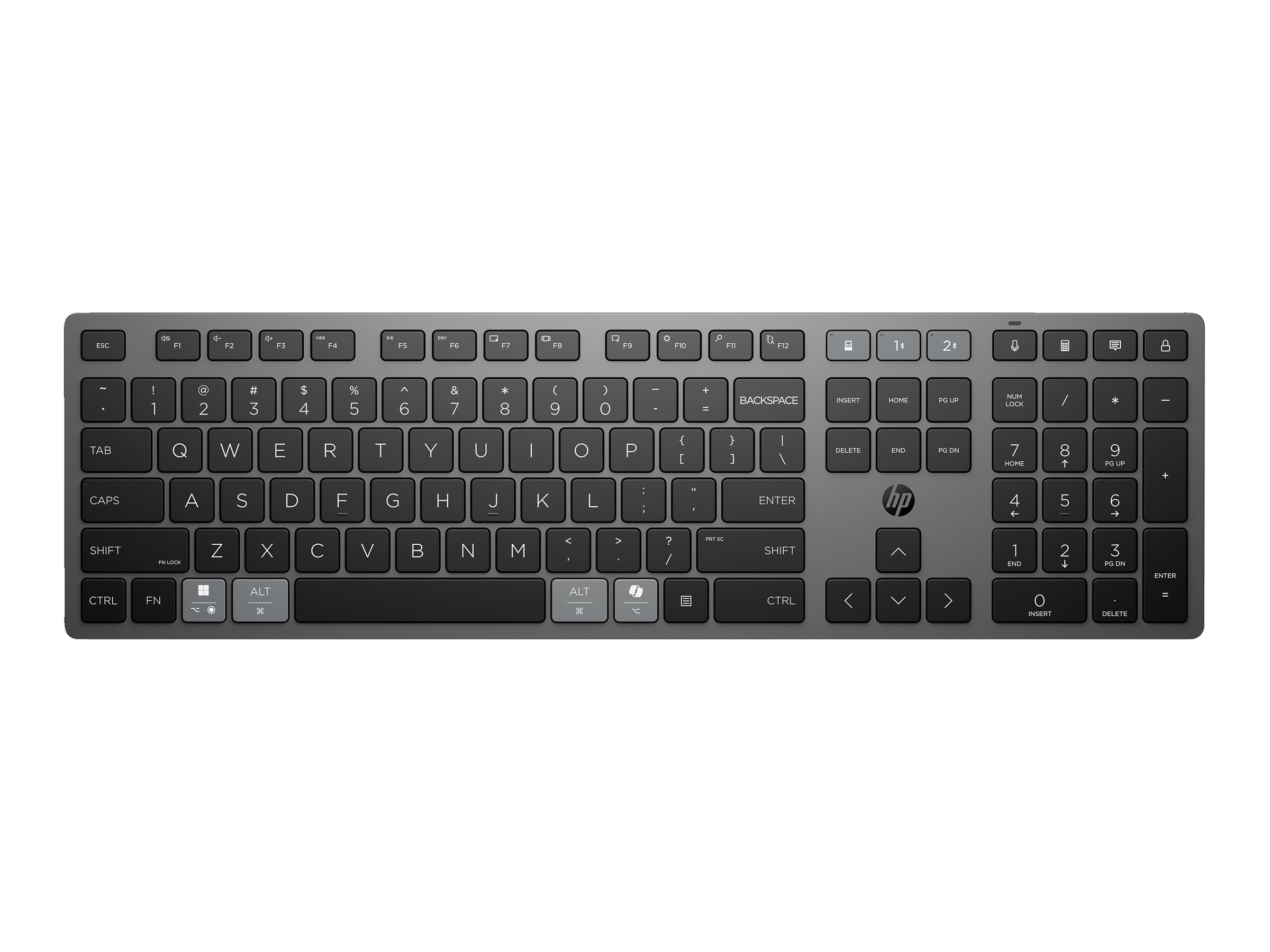 HP 725 Multi-Device Rechargeable Wireless Keyboard, Nightfall Black, grau/schwarz, USB/Bluetooth, DE