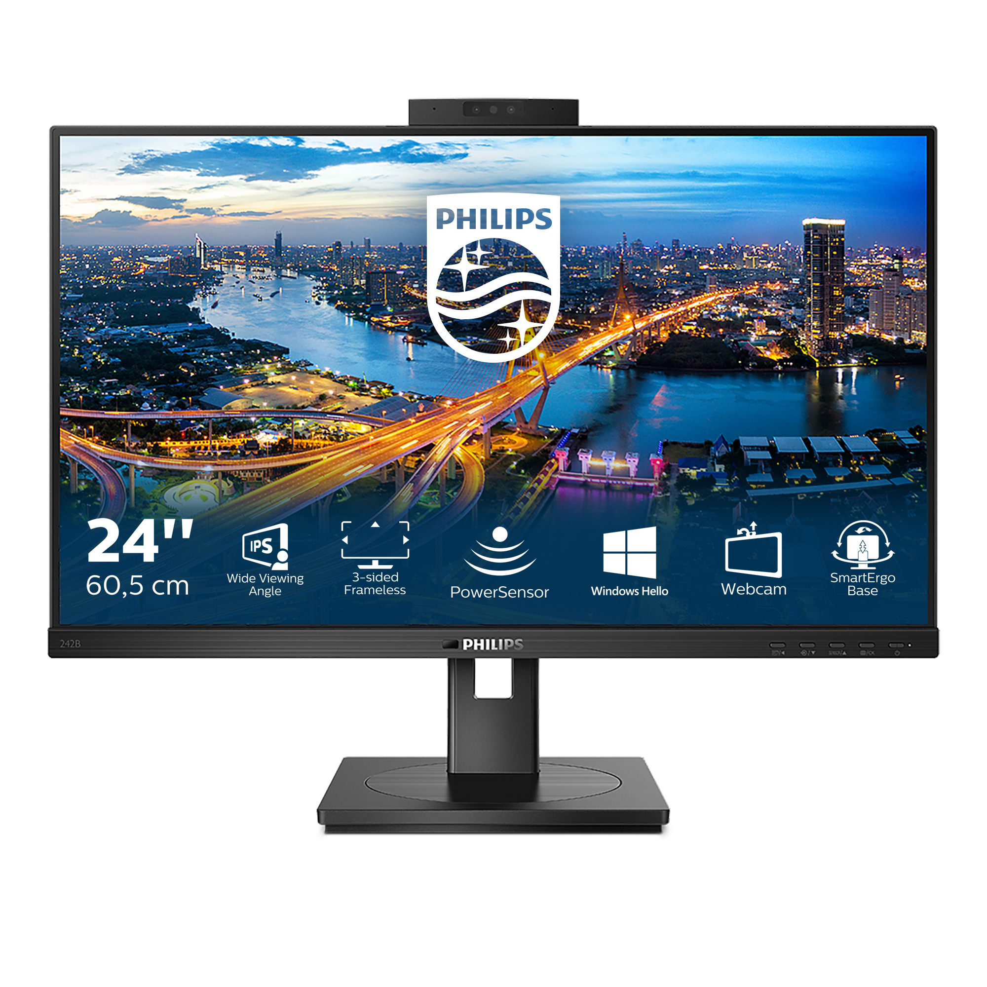 Philips B-line 242B1H Monitor 61cm (24") Full HD, IPS, 4ms, HDMI, Displayport, VGA, DVI