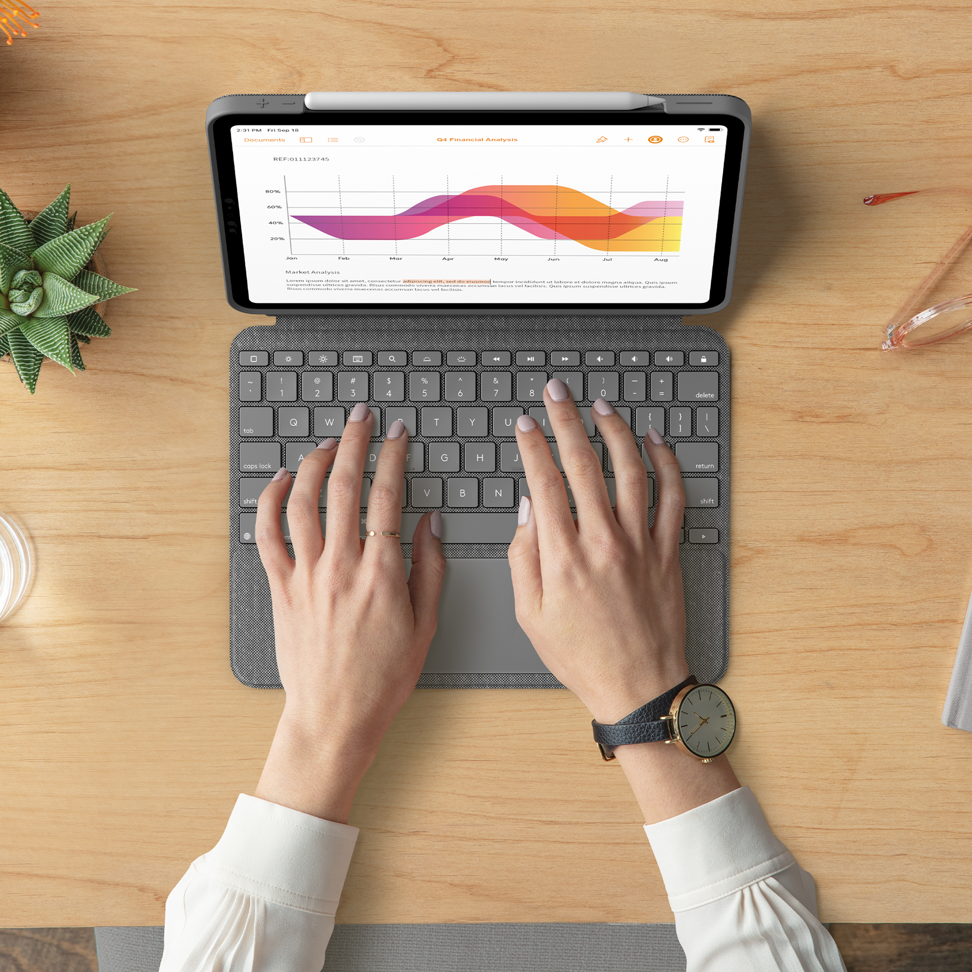 Logitech Combo Touch - Tastatur und Foliohülle - mit Trackpad - hintergrundbeleuchtet - Apple Smart