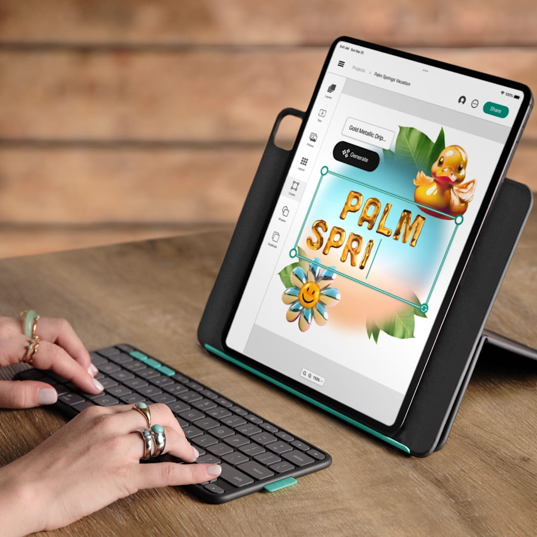 Logitech Flip Folio - Tastatur und Foliohülle - full size - kabellos - Bluetooth 5.1 LE - QWERTY - E