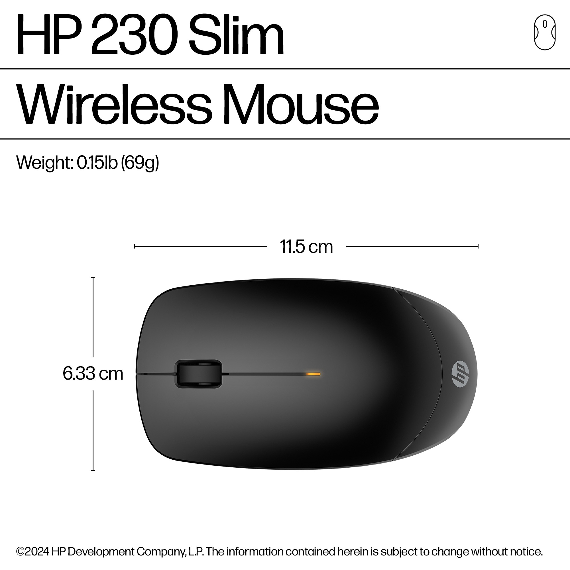 HP 230 Slim - Maus - optisch - 3 Tasten - kabellos - 2.4 GHz - kabelloser Empfänger (USB)