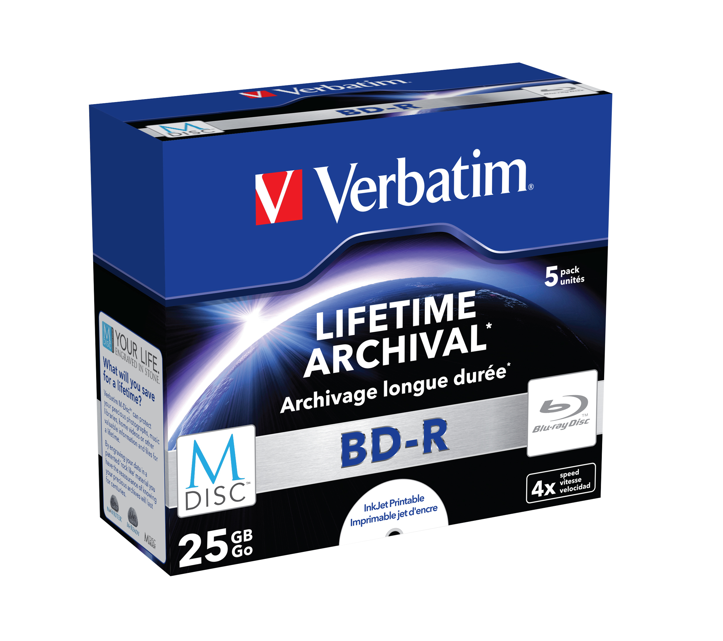 Verbatim M-Disc - 5 x BD-R - 25 GB 4x - mit Tintenstrahldrucker bedruckbare Oberfläche - Jewel Case 