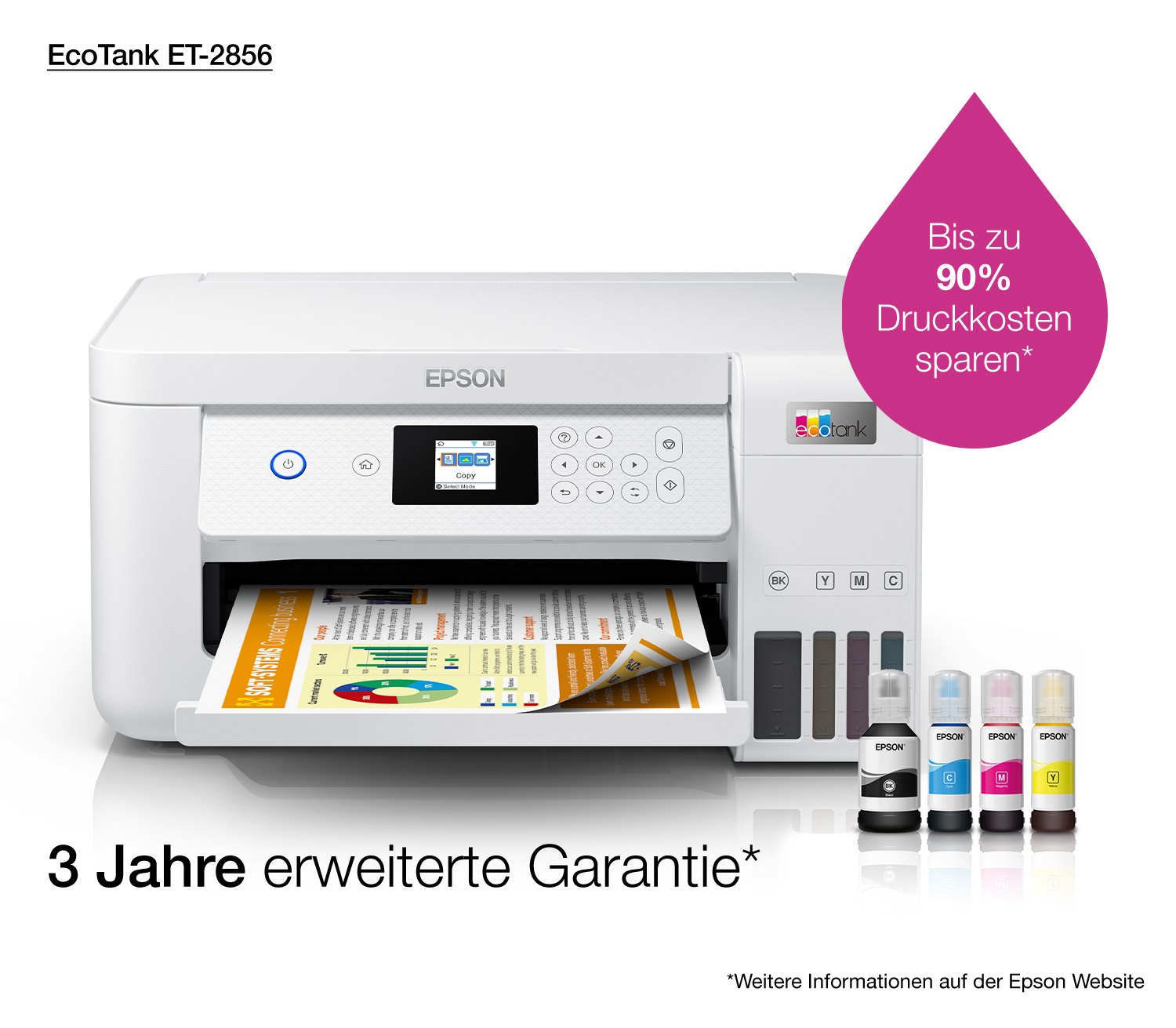 Epson EcoTank ET-2856 - Multifunktionsdrucker - Farbe - Tintenstrahl - wiederbefüllbar - A4 (Medien)