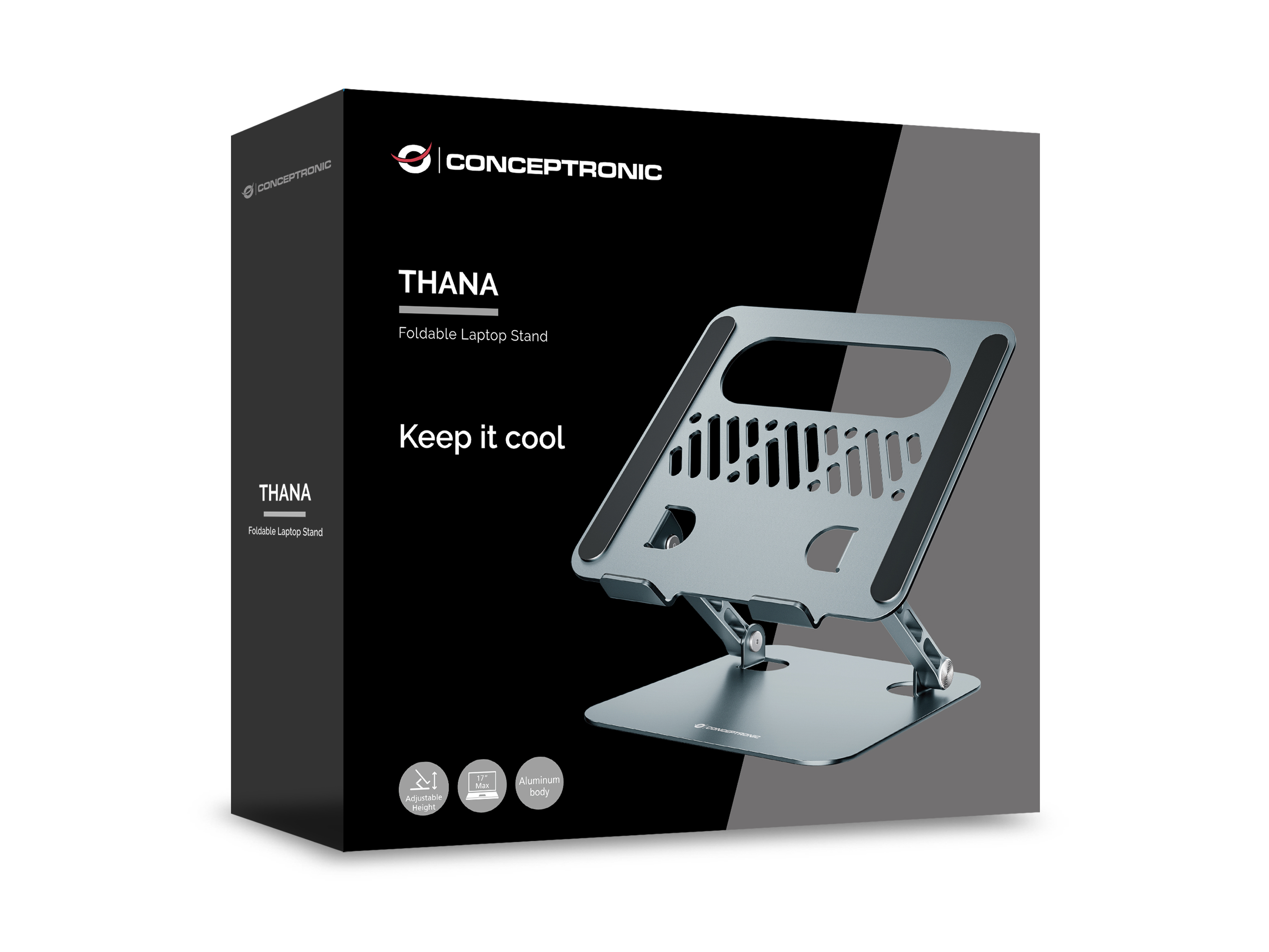 Conceptronic THANA10G Faltbarer Laptopständer, höhenverstellbar, Laptop-Ständer, Grau, Aluminium, 43