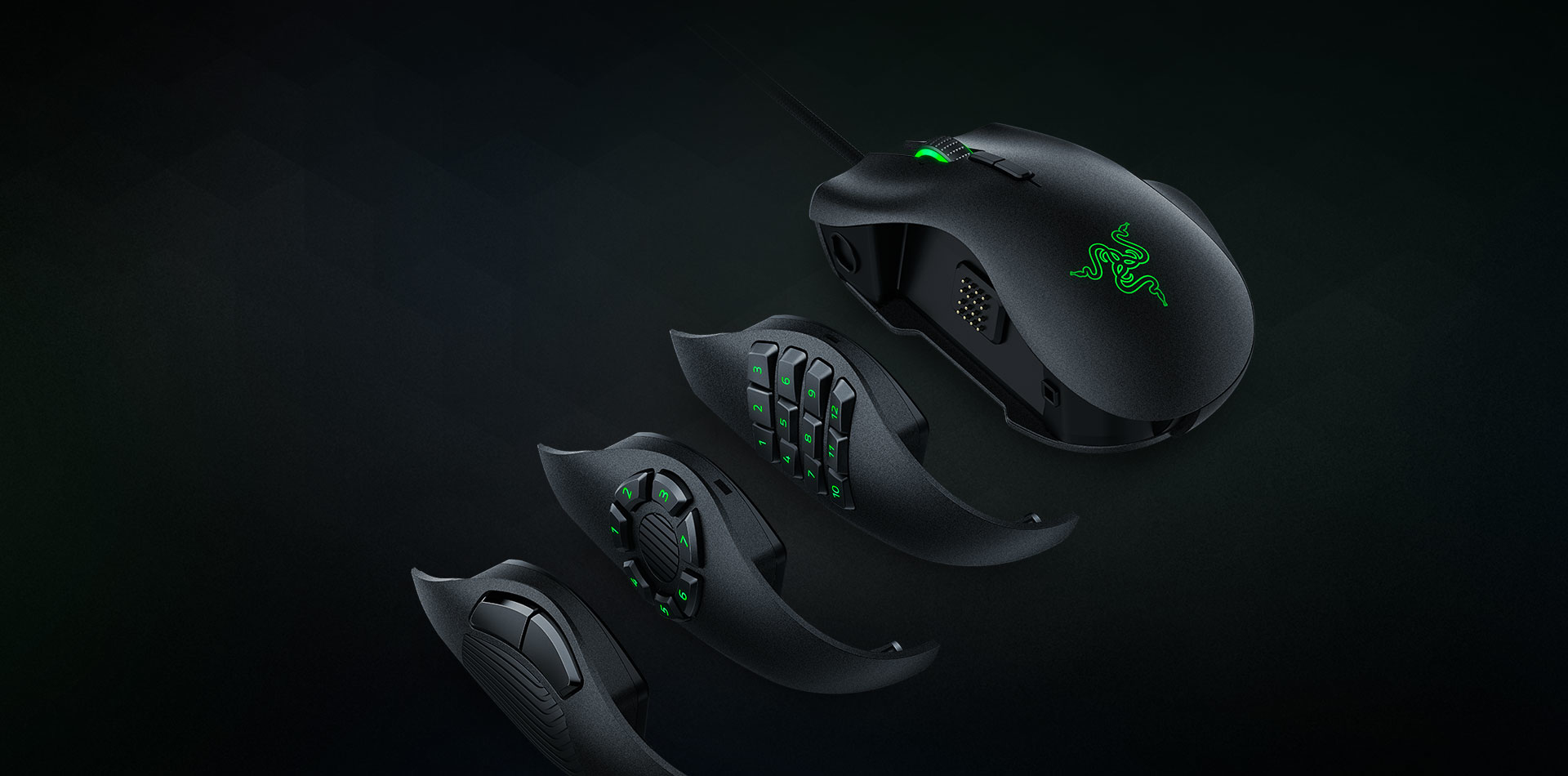 Razer Naga Trinity, rechts, Optisch, USB Typ-A, 16000 DPI, Schwarz, Grün