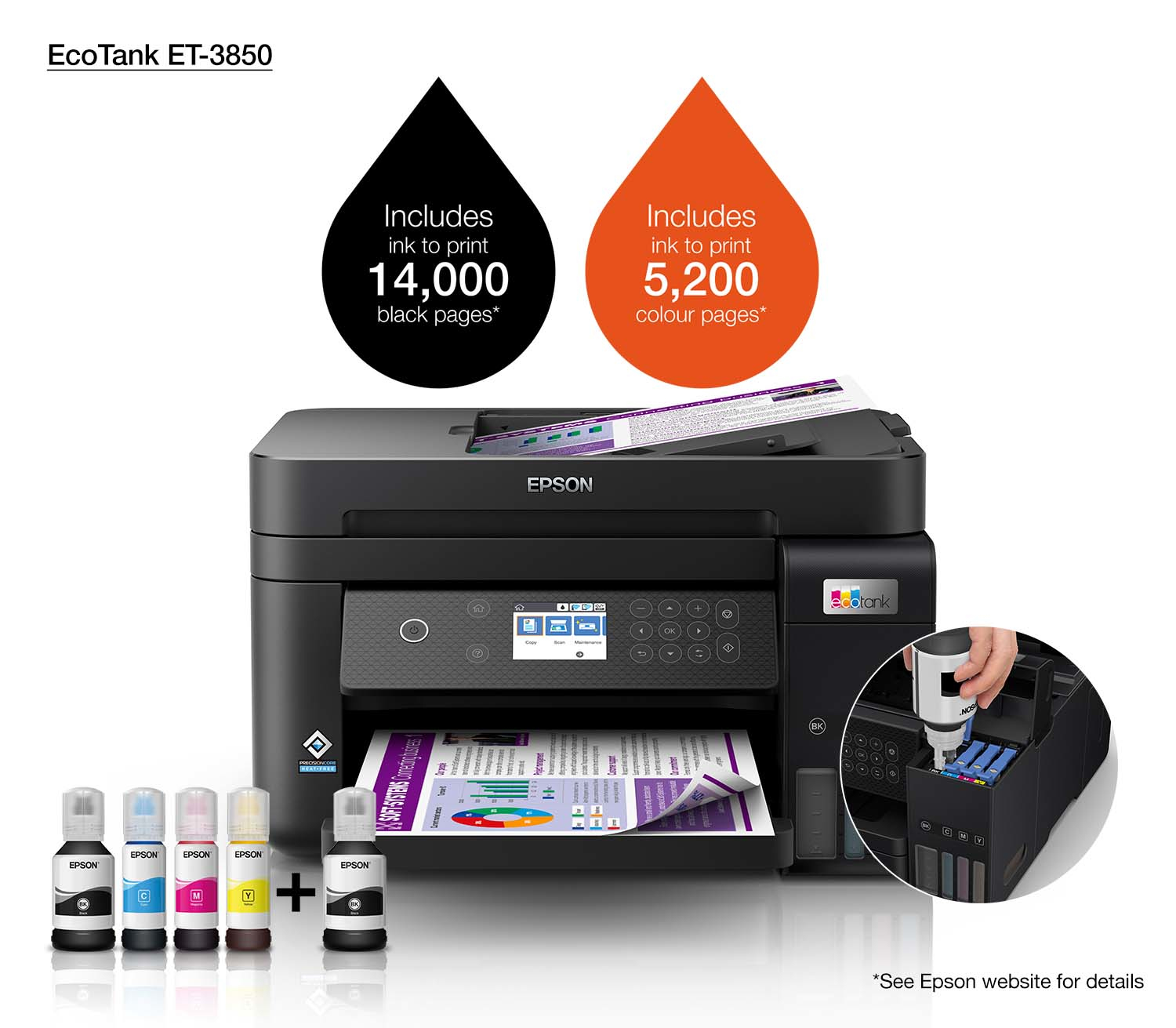 Epson EcoTank ET-3850 - Multifunktionsdrucker - Farbe - Tintenstrahl - A4/Legal (Medien)